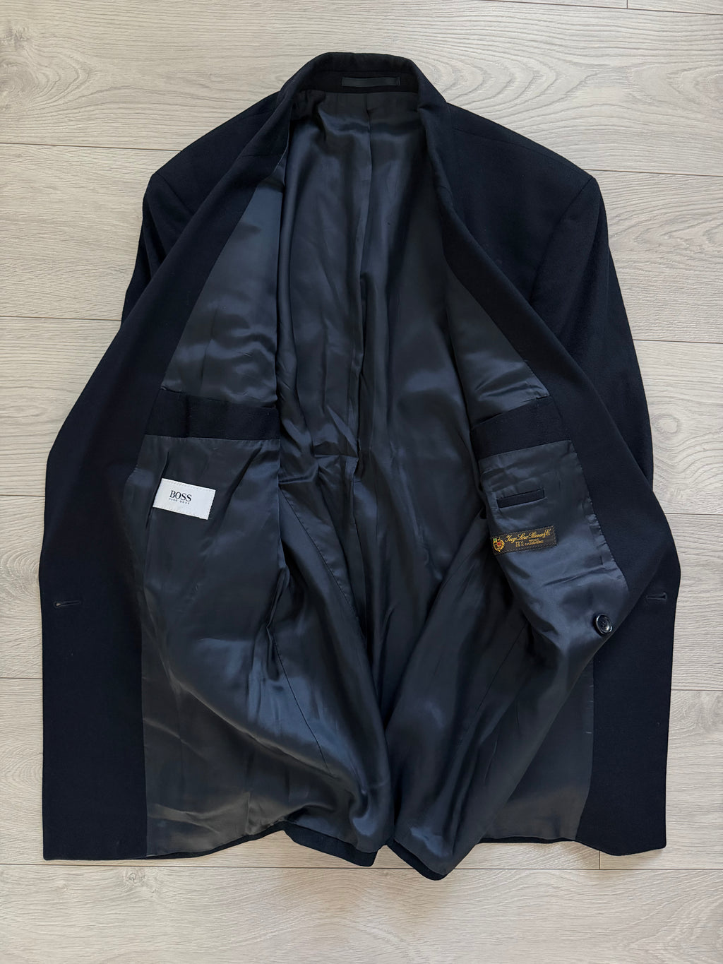 Hugo Boss 1990s Loro Piana Wool Cashmere Double Breasted Sport Jacket Blazer Navy Blue - Size L