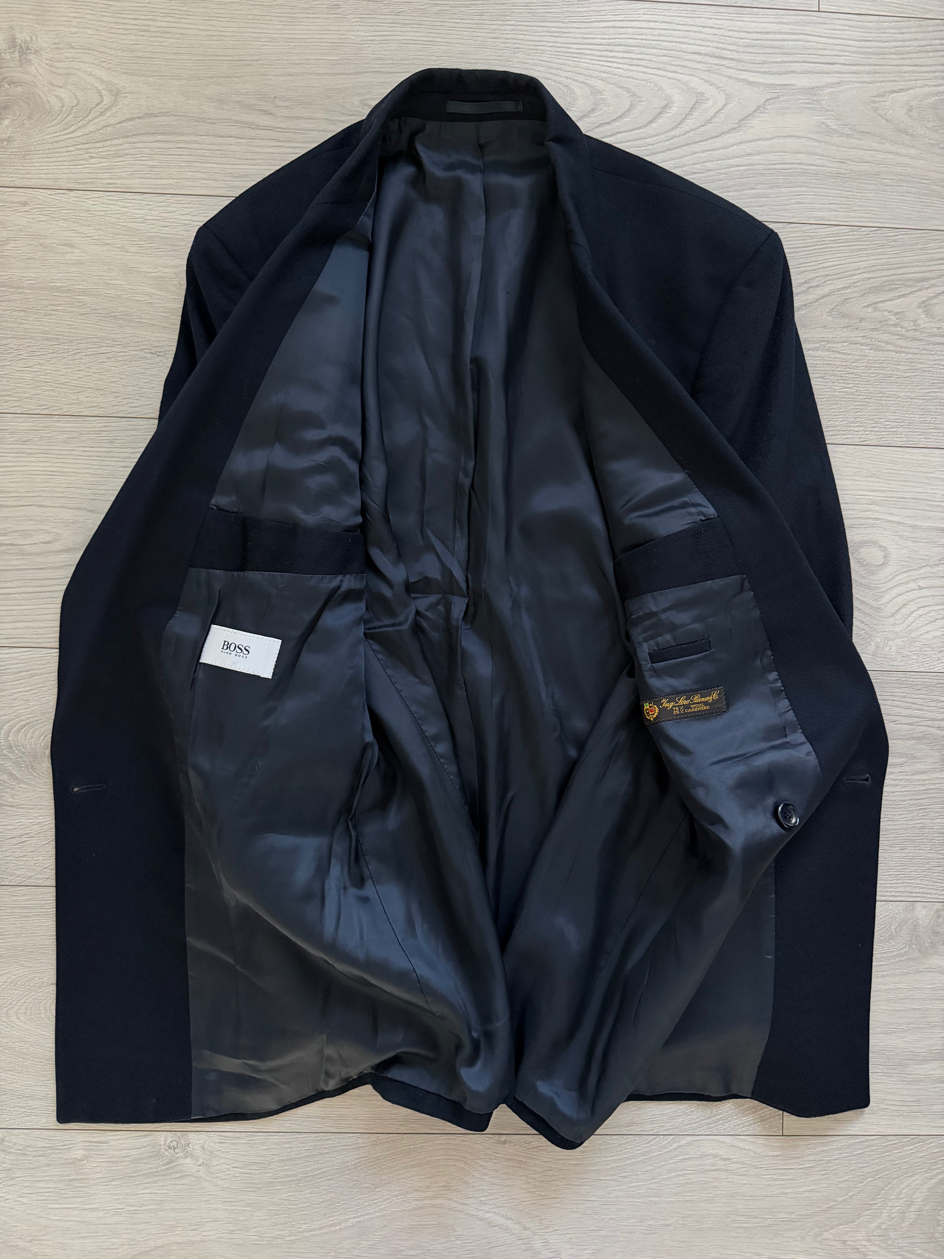 Hugo Boss 1990s Loro Piana Wool Cashmere Double Breasted Sport Jacket Blazer Navy Blue - Size L