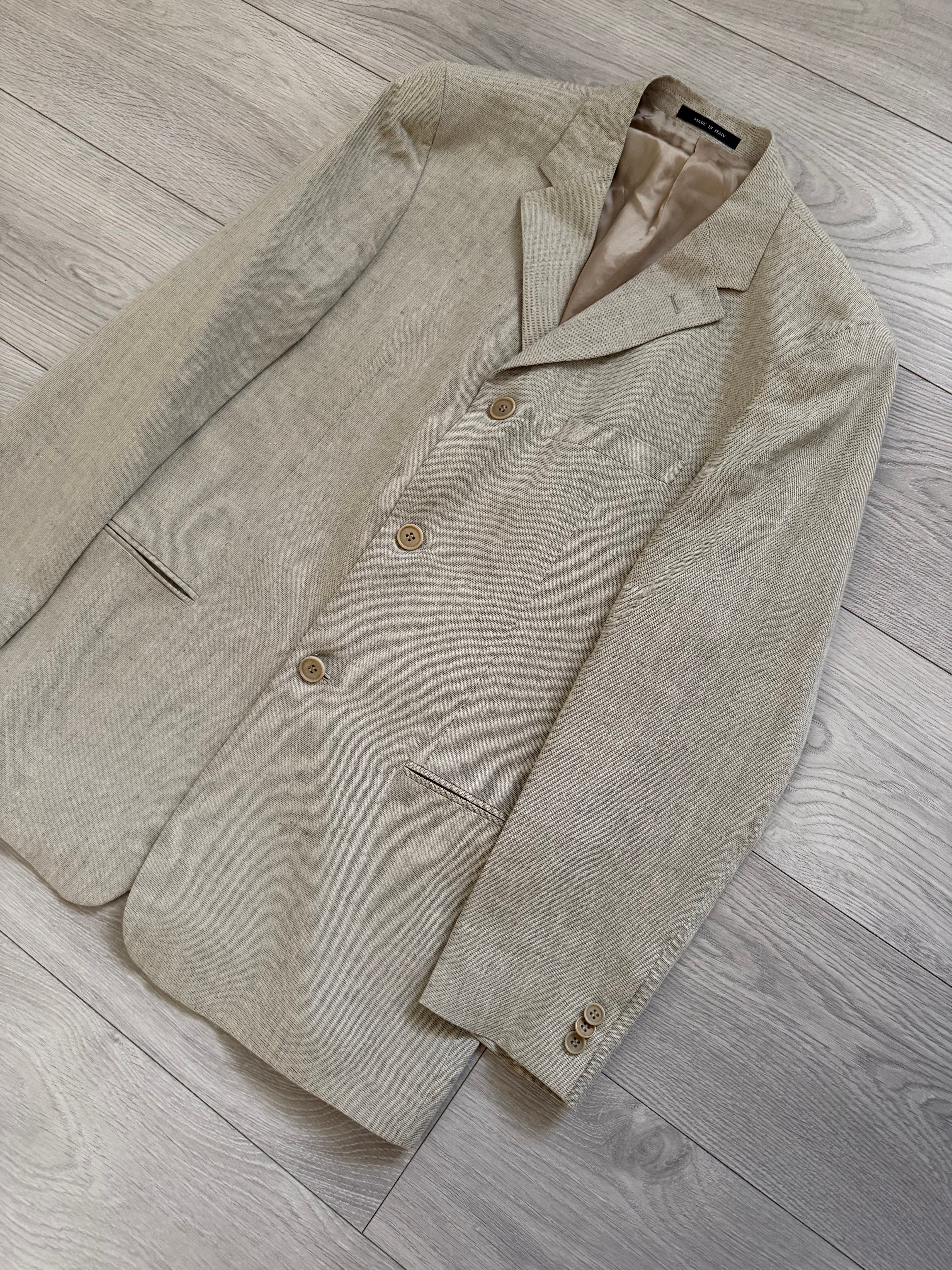Emporio Armani 1990s 3B Linen Cotton Sport Jacket Blazer Taupe Greige - Size M