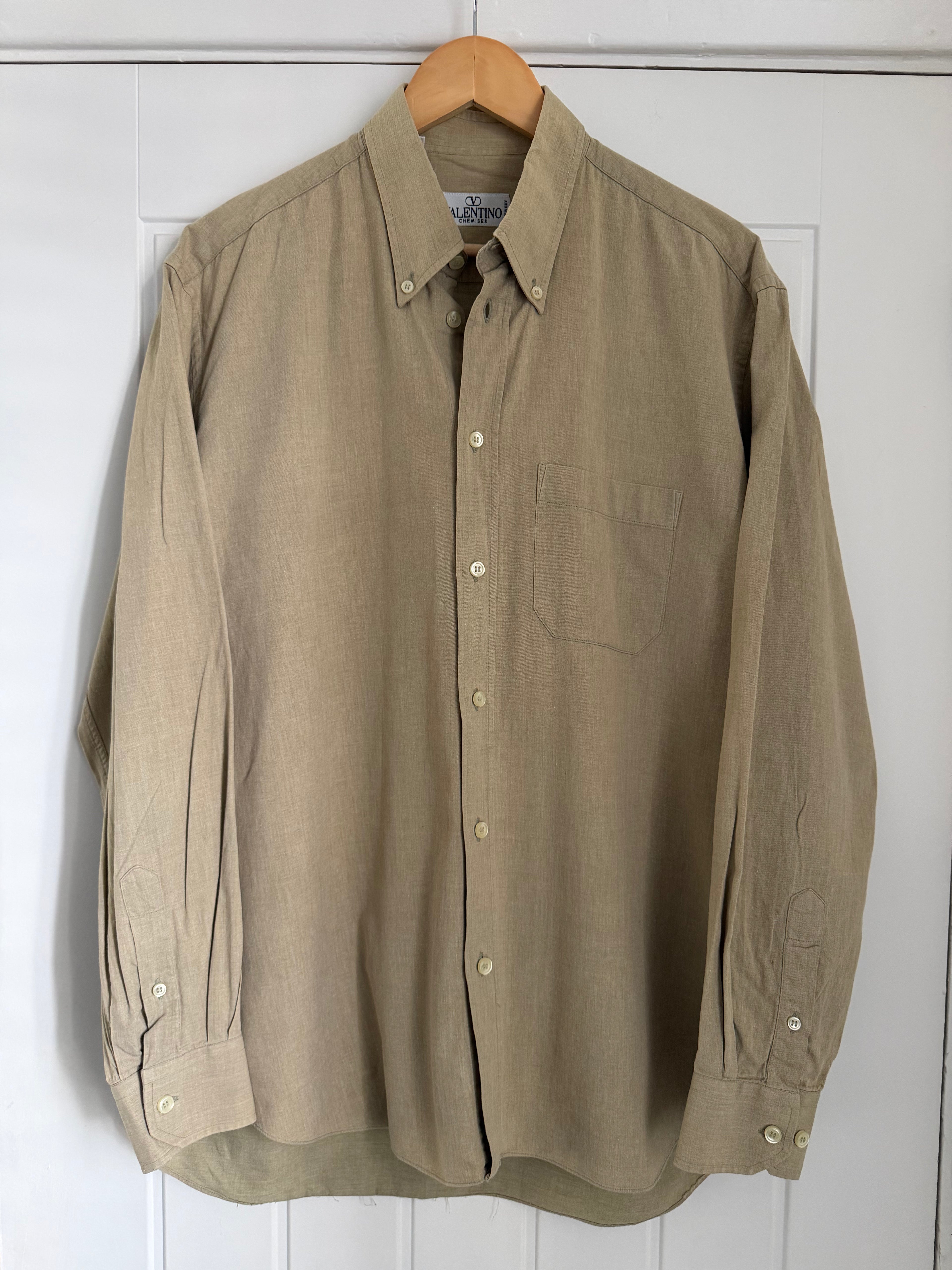 Valentino 1980s Slub Cotton Shirt Taupe Beige - Size L