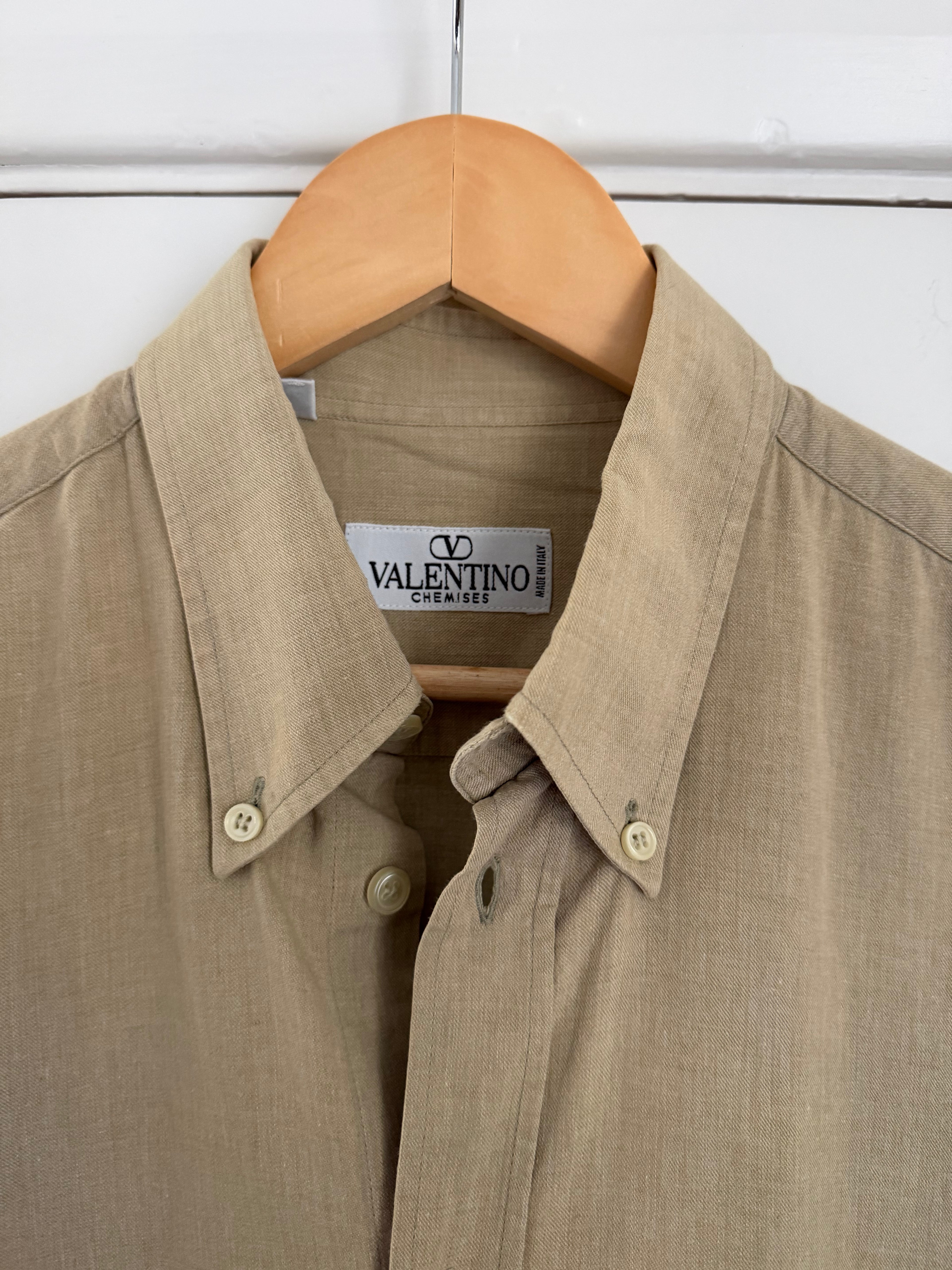 Valentino 1980s Slub Cotton Shirt Taupe Beige - Size L