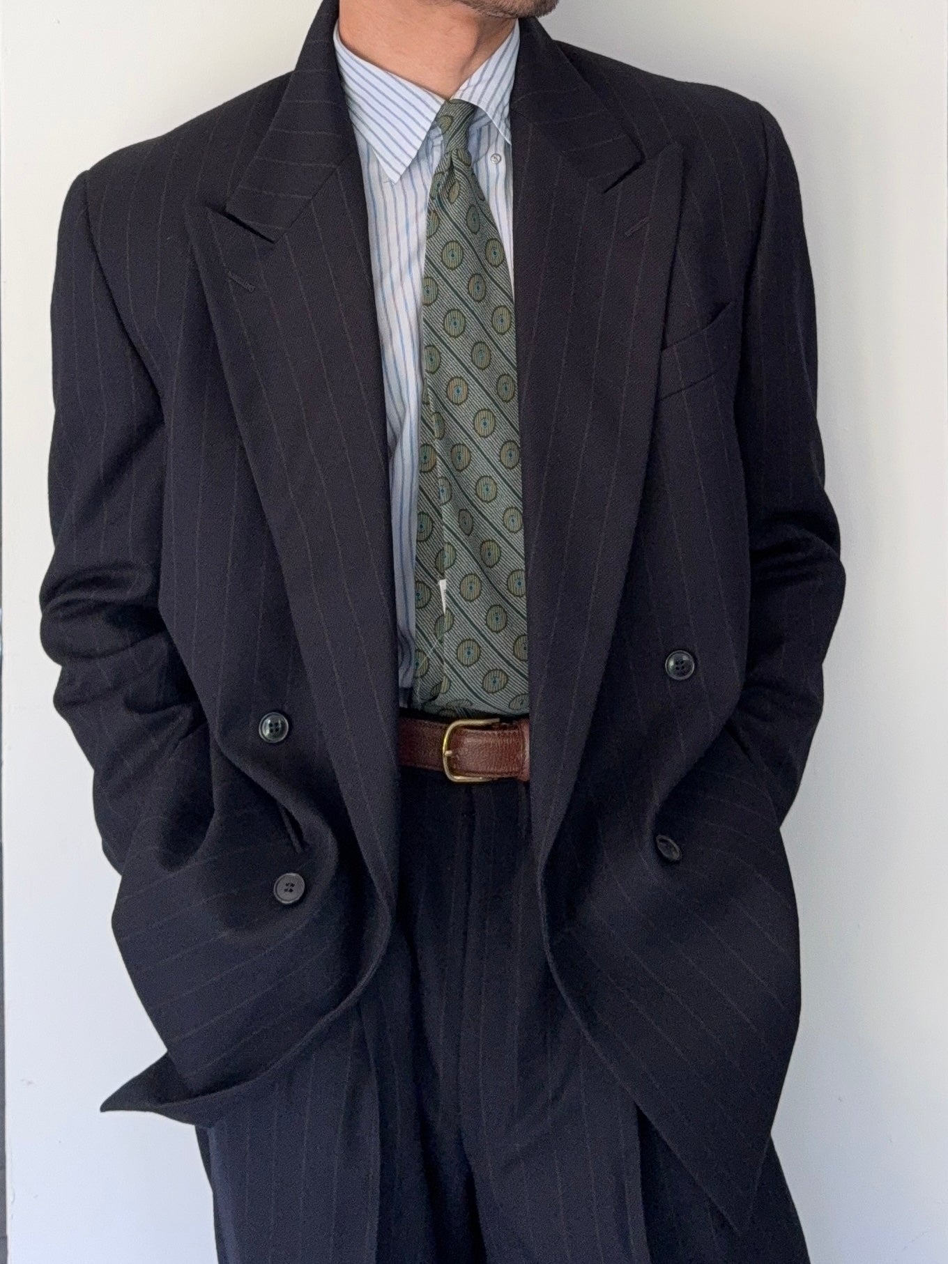 Emporio Armani 1990s Peaked Lapel Double Breasted Striped Wool