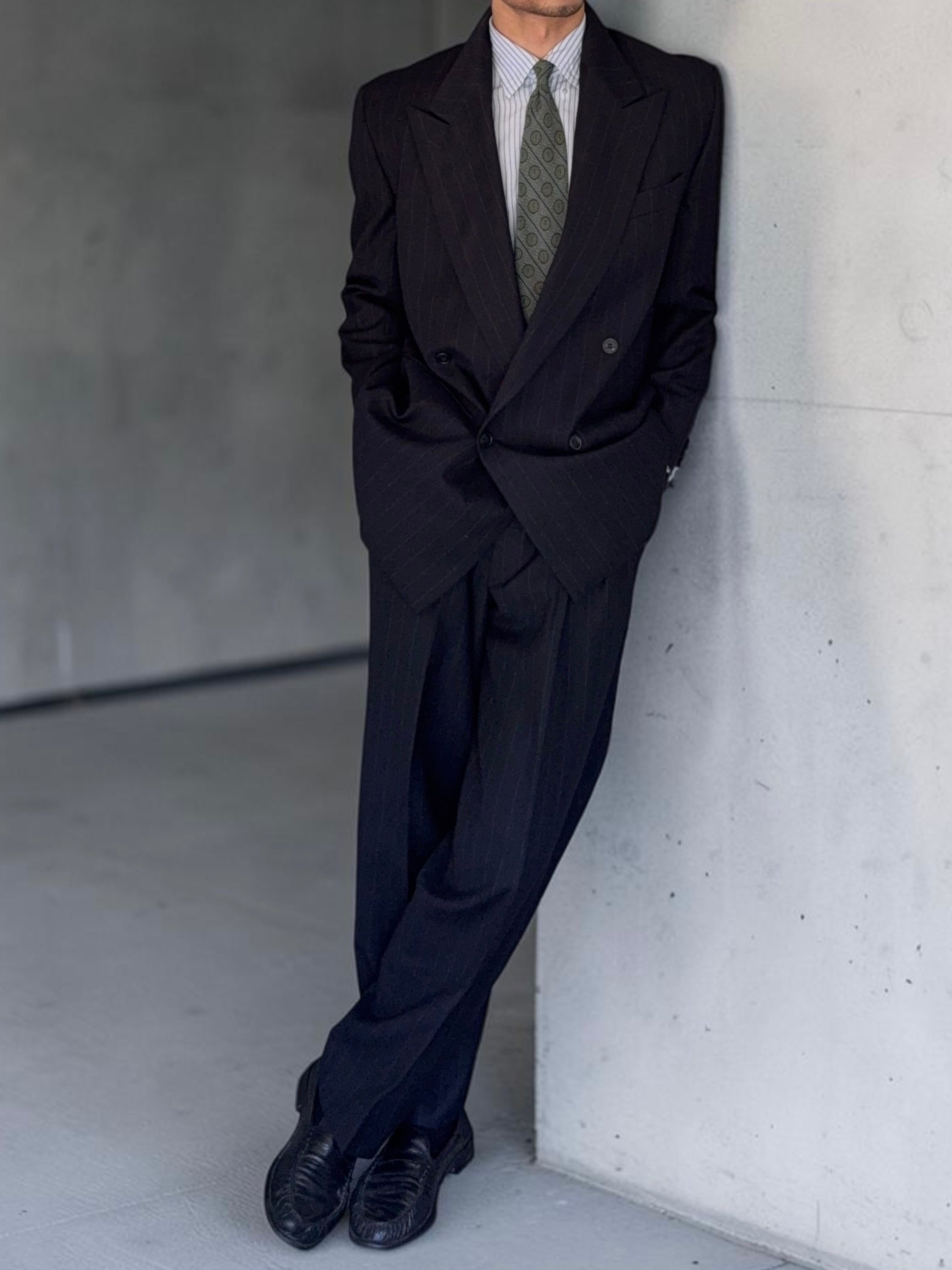 Emporio Armani 1990s Peaked Lapel Double Breasted Striped Wool