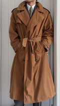 Hugo Boss 1980s Terracotta Brown Cotton Belted Power Trench Coat - Size L