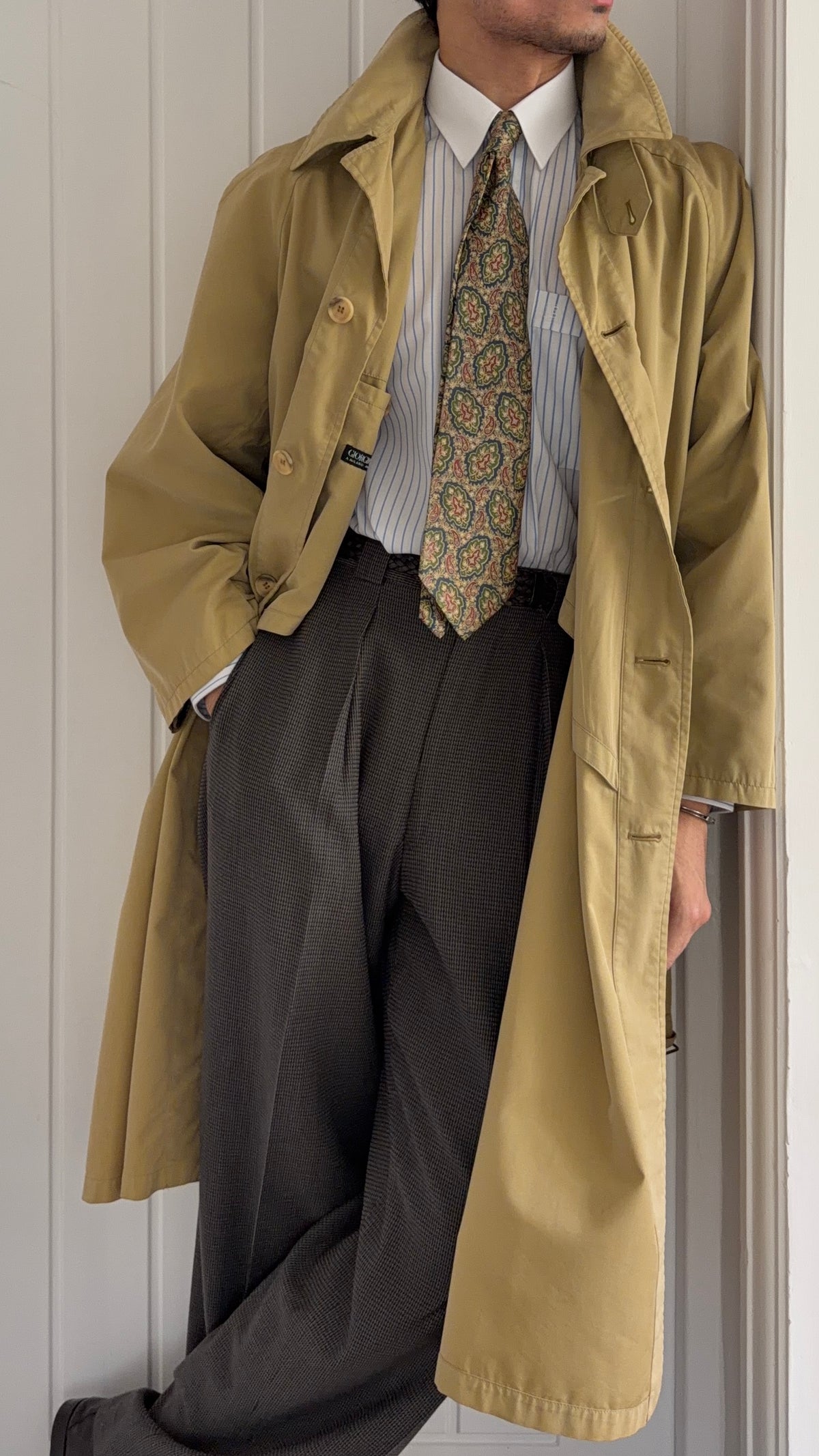 Giorgio Armani Black Label 1990s Belted Coat - Size M