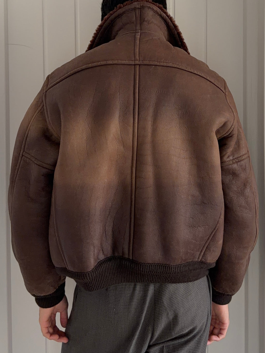 Emporio Armani 1980s Shearling Leather Bomber Jacket - Size M