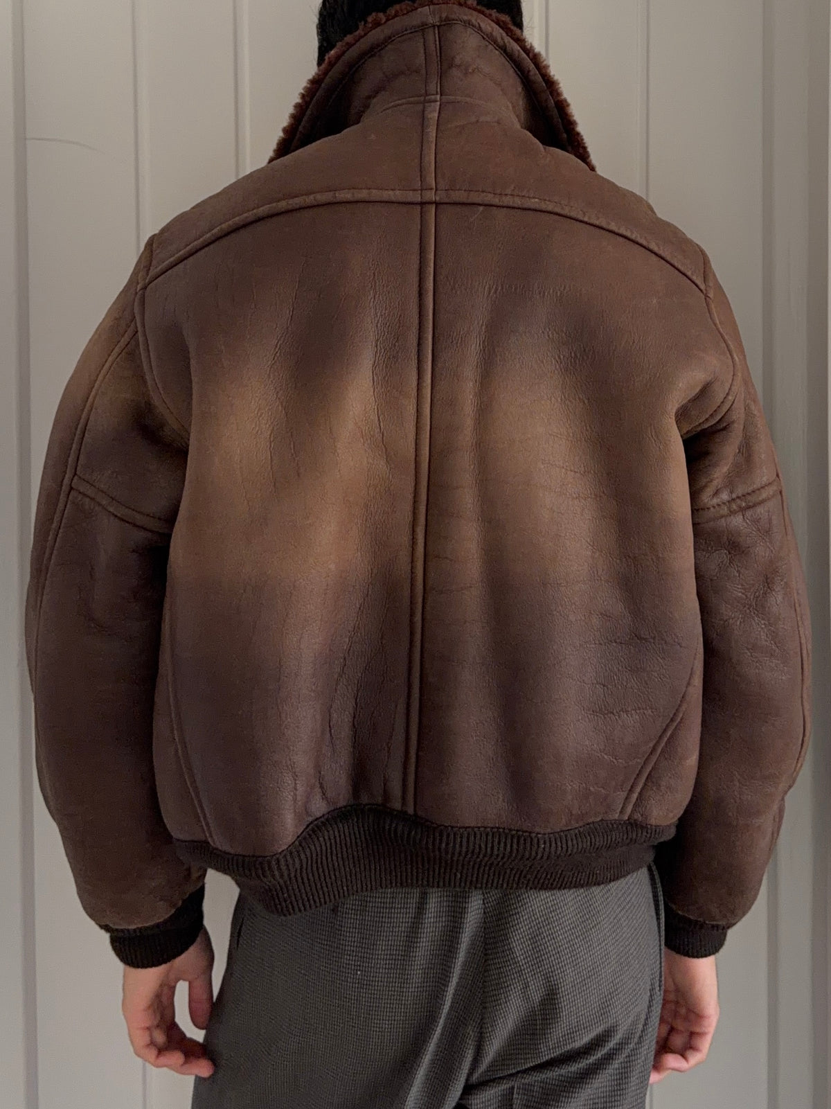 Emporio Armani 1980s Shearling Leather Bomber Jacket - Size M