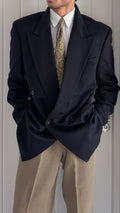 Hugo Boss 1990s Loro Piana Wool Cashmere Double Breasted Sport Jacket Blazer Navy Blue - Size L