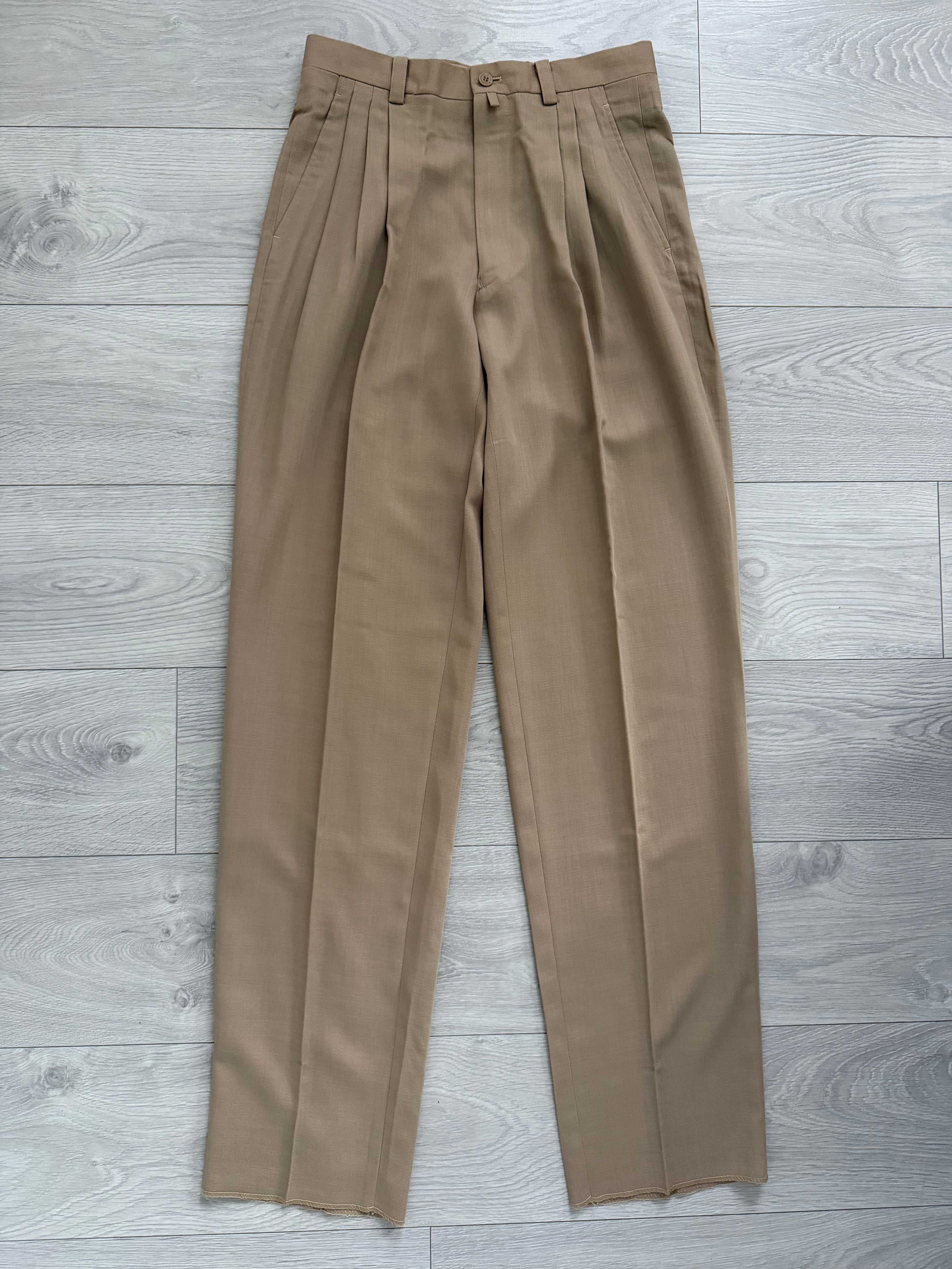 Umberto Ginocchietti 1990s Triple Pleat Draped Wool Pants Taupe Beige - Size 30" Waist
