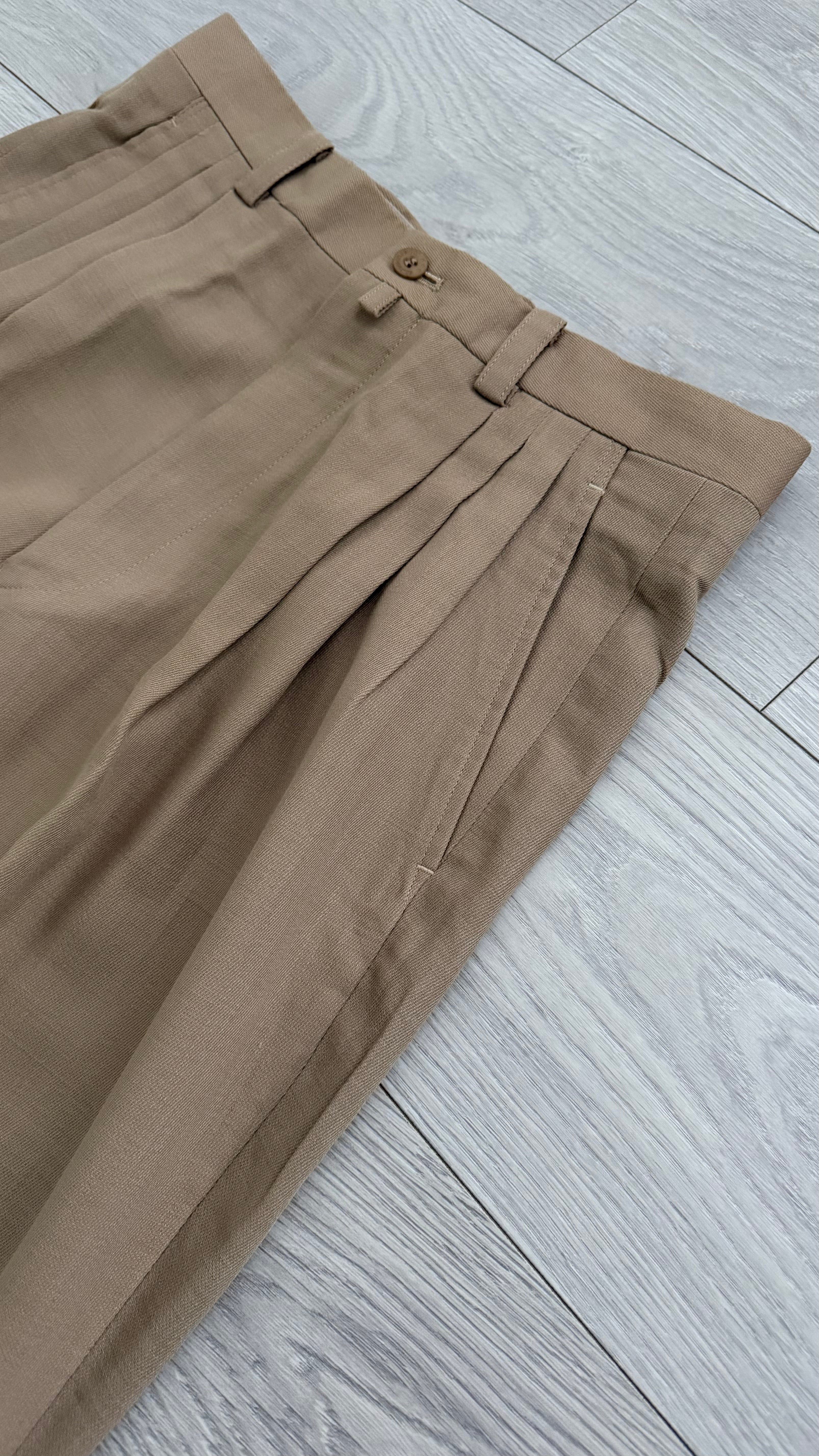 Umberto Ginocchietti 1990s Triple Pleat Draped Wool Pants Taupe Beige - Size 30" Waist