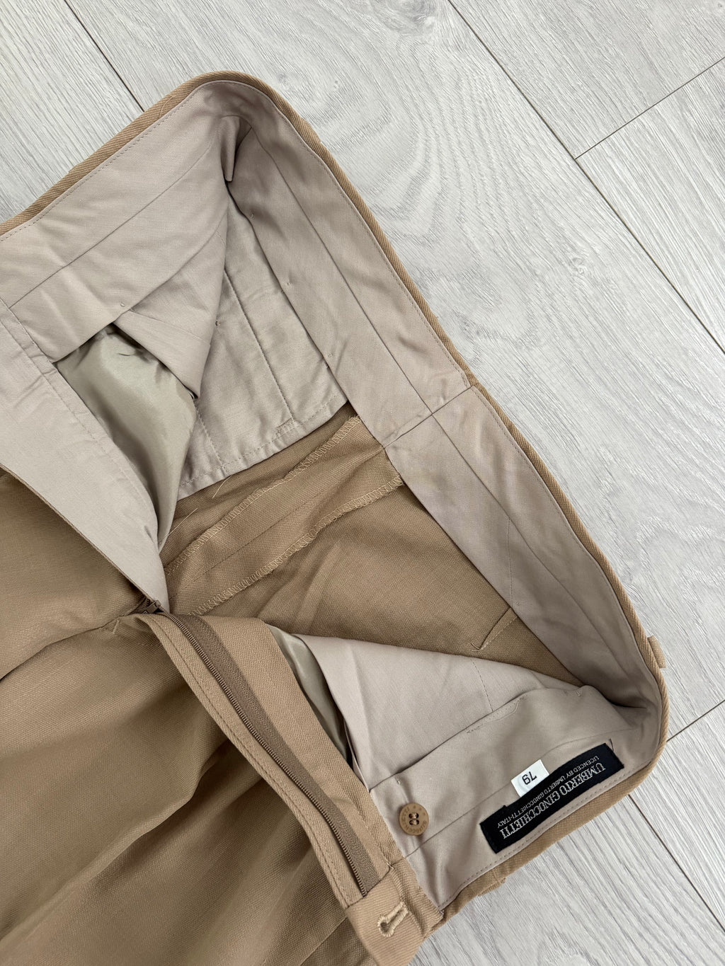 Umberto Ginocchietti 1990s Triple Pleat Draped Wool Pants Taupe Beige - Size 30" Waist