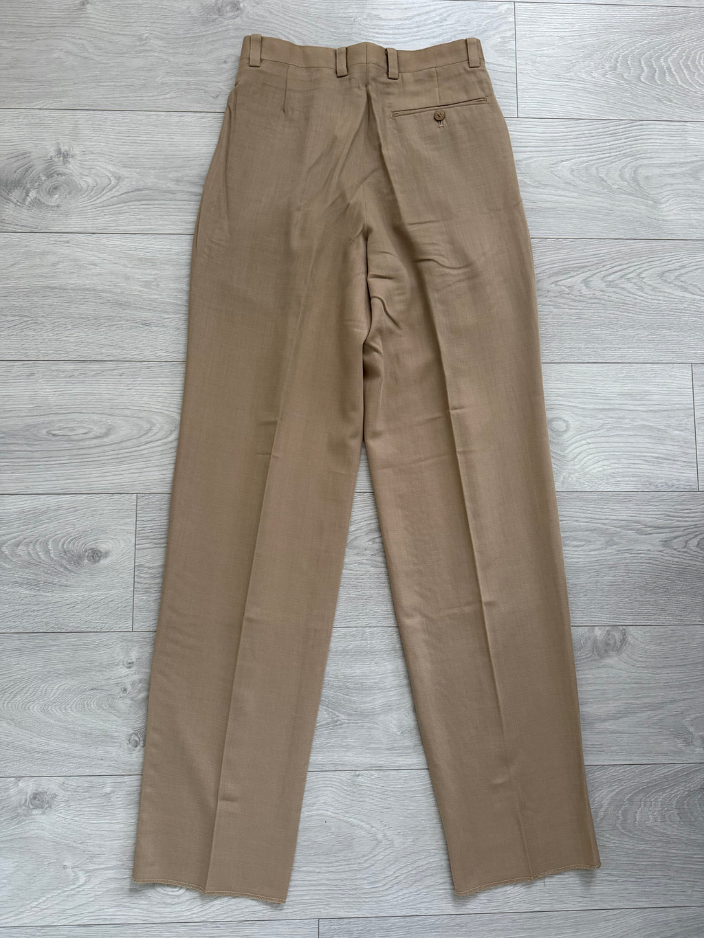 Umberto Ginocchietti 1990s Triple Pleat Draped Wool Pants Taupe Beige - Size 30" Waist