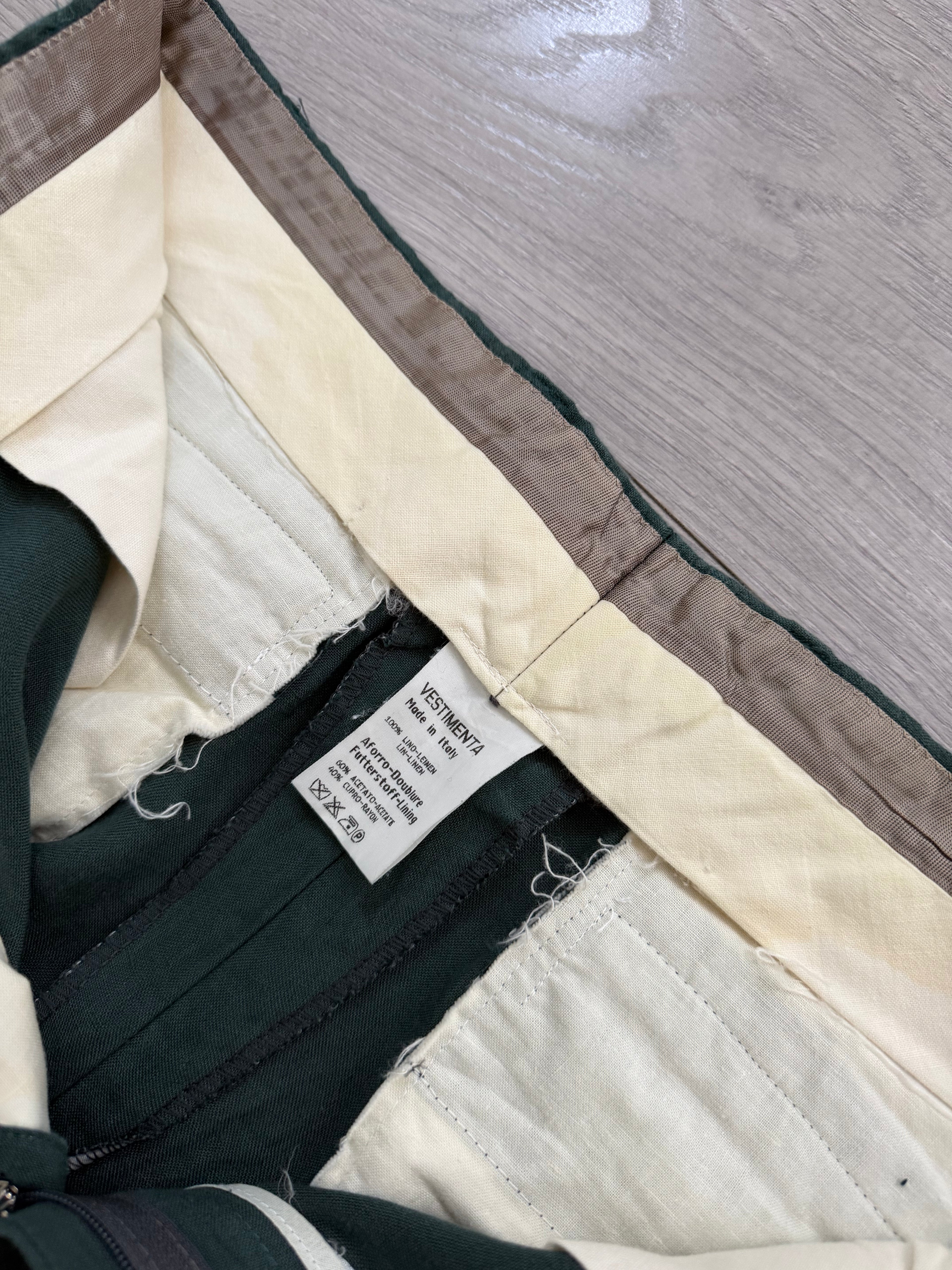 Hilton 1990s Vestimenta Armani Linen Triple Pleat Pants Green - Size 33" Waist