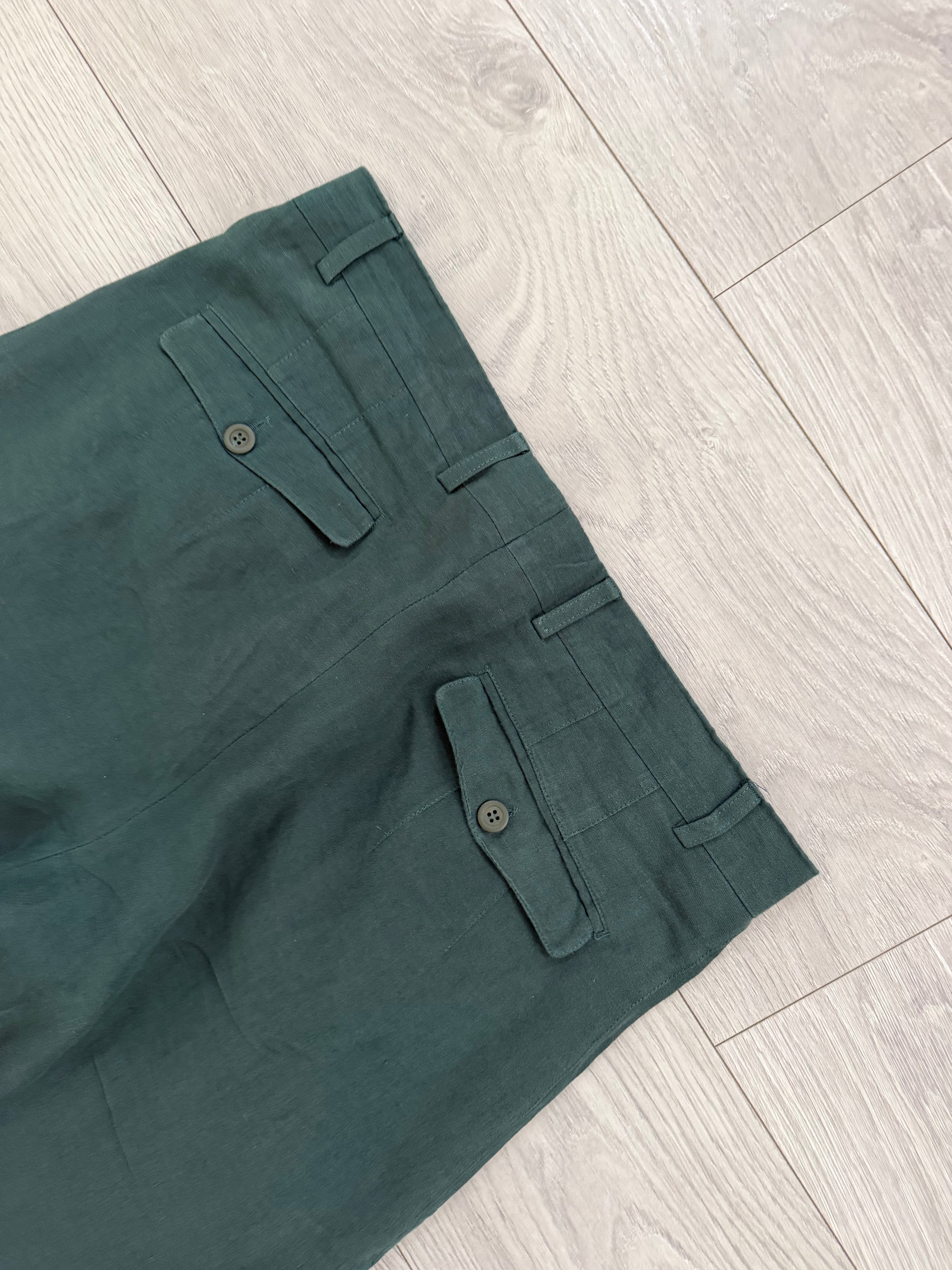 Hilton 1990s Vestimenta Armani Linen Triple Pleat Pants Green - Size 33" Waist