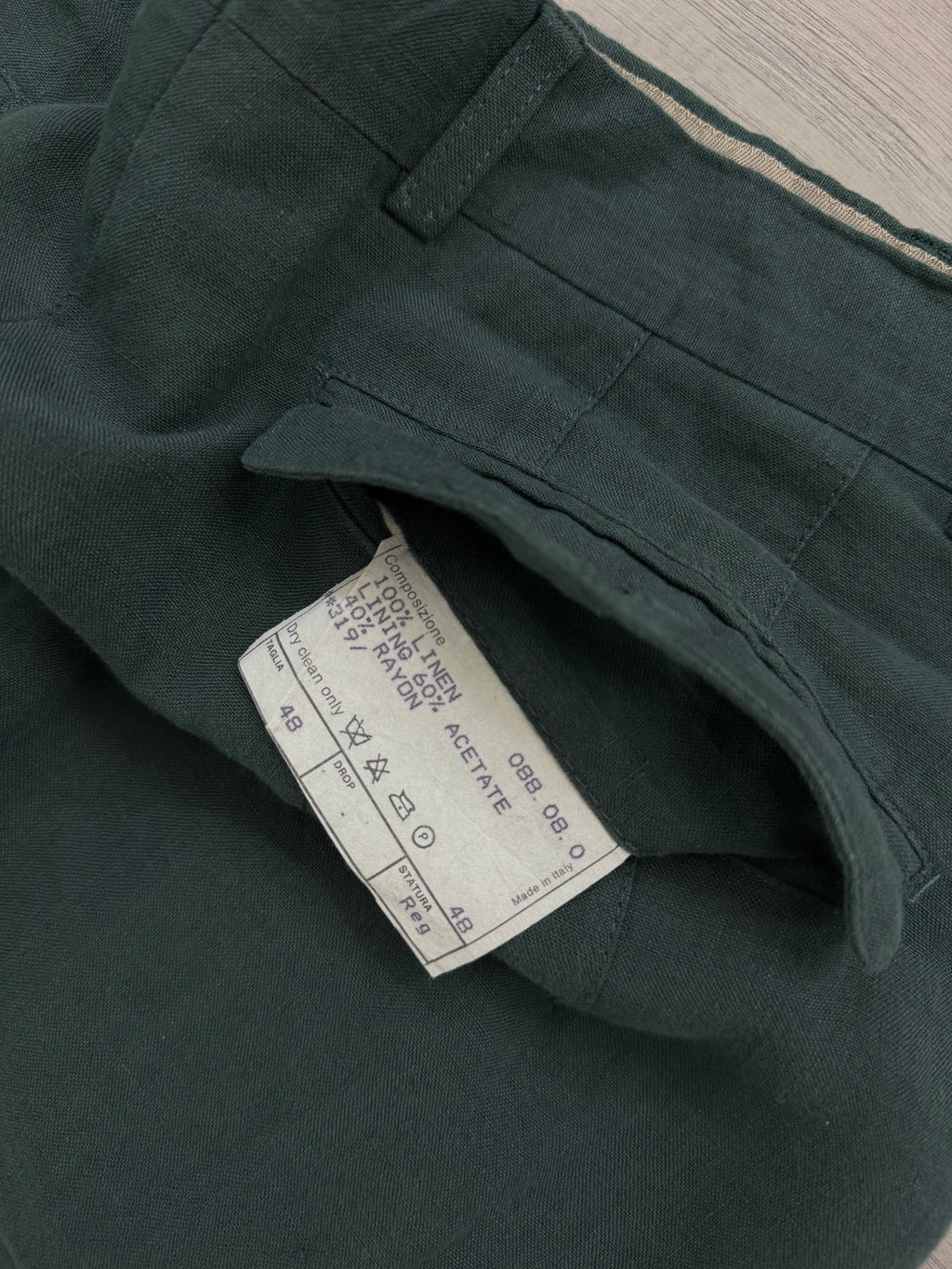 Hilton 1990s Vestimenta Armani Linen Triple Pleat Pants Green - Size 33" Waist
