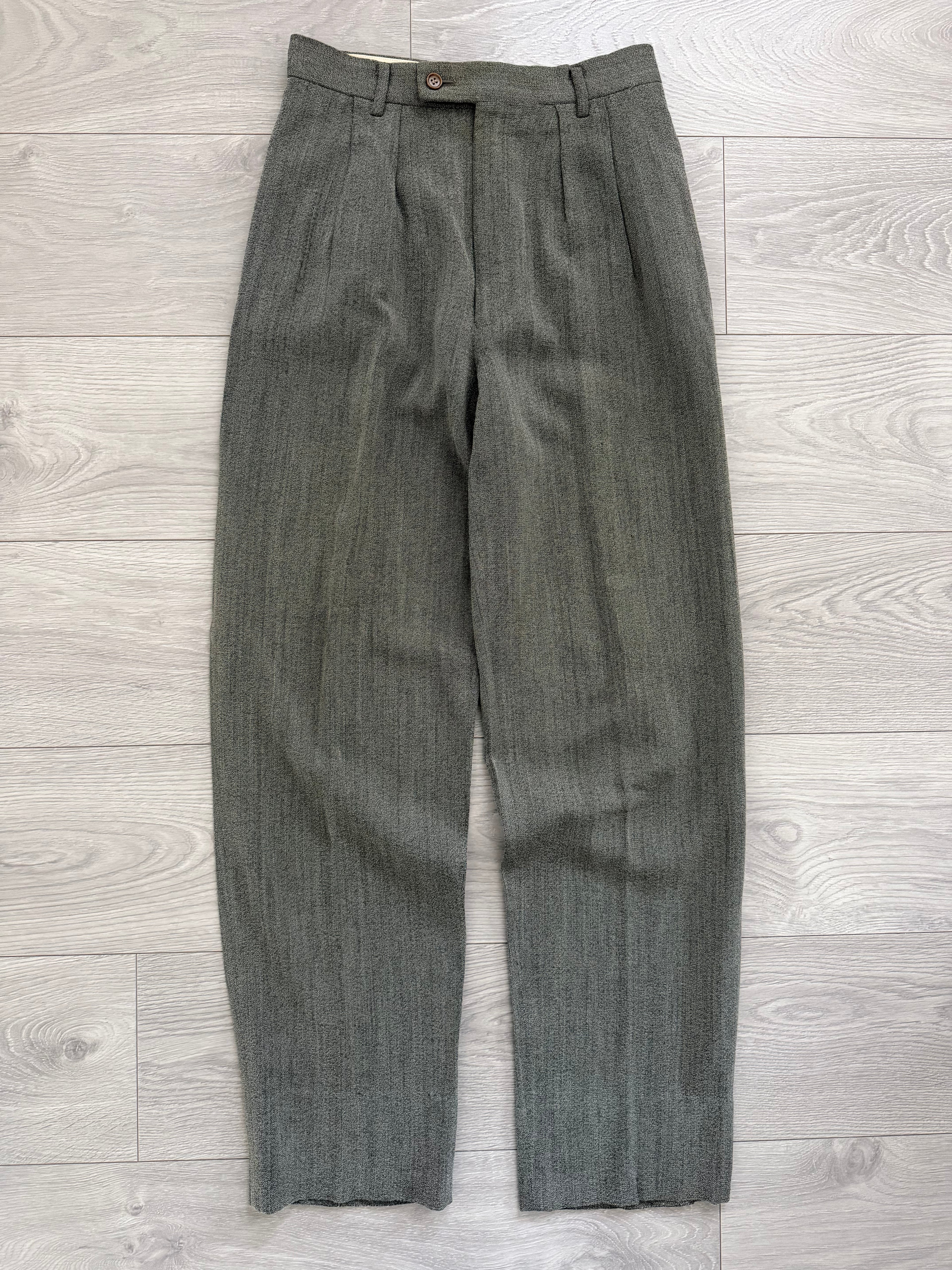Emporio Armani 1990s Pleated Draped Textured Wool Viscoe Pants Grey - Size 28" Waist