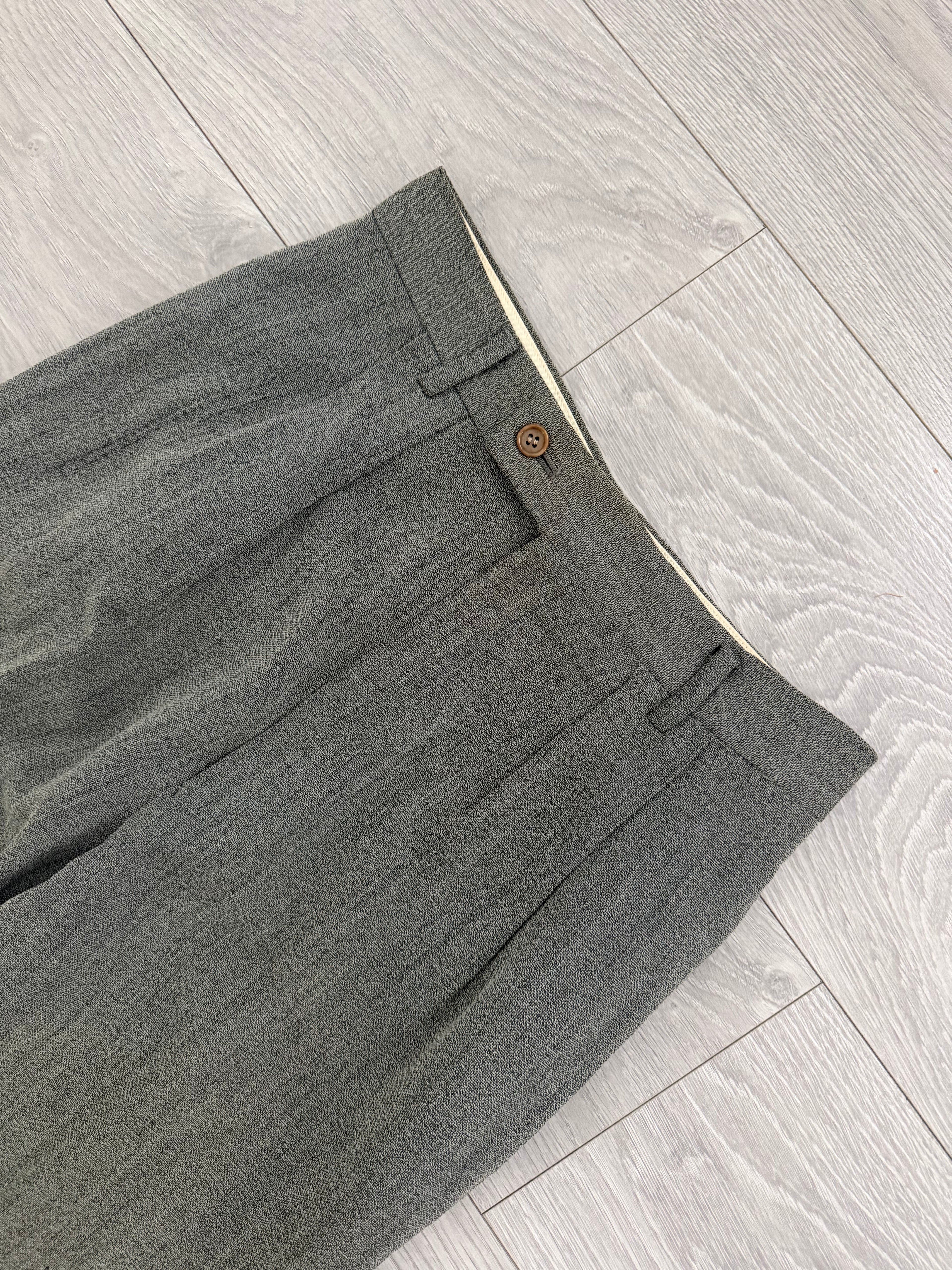 Emporio Armani 1990s Pleated Draped Textured Wool Viscoe Pants Grey - Size 28" Waist