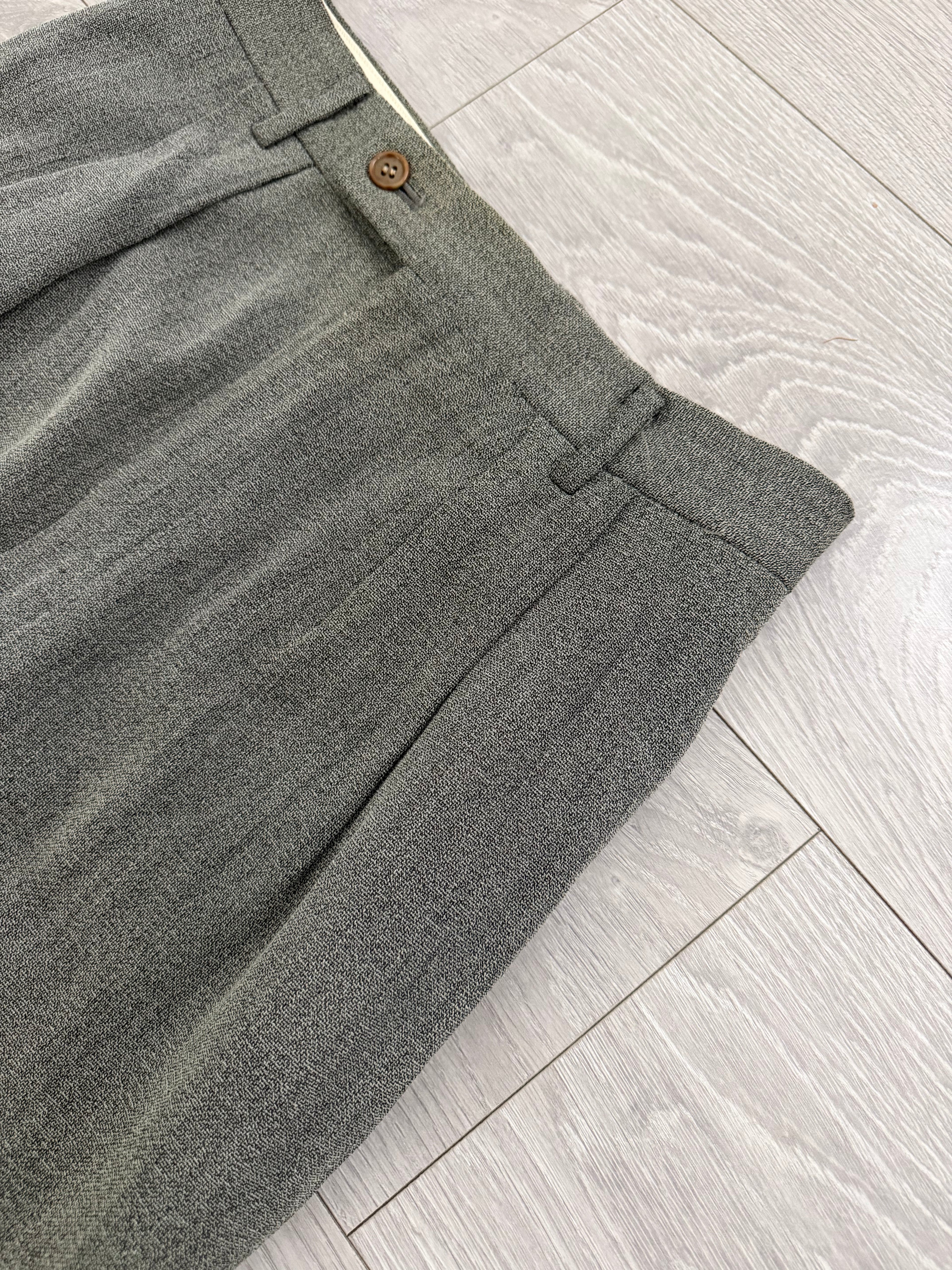 Emporio Armani 1990s Pleated Draped Textured Wool Viscoe Pants Grey - Size 28" Waist