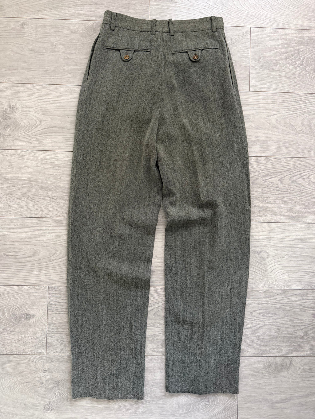 Emporio Armani 1990s Pleated Draped Textured Wool Viscoe Pants Grey - Size 28" Waist