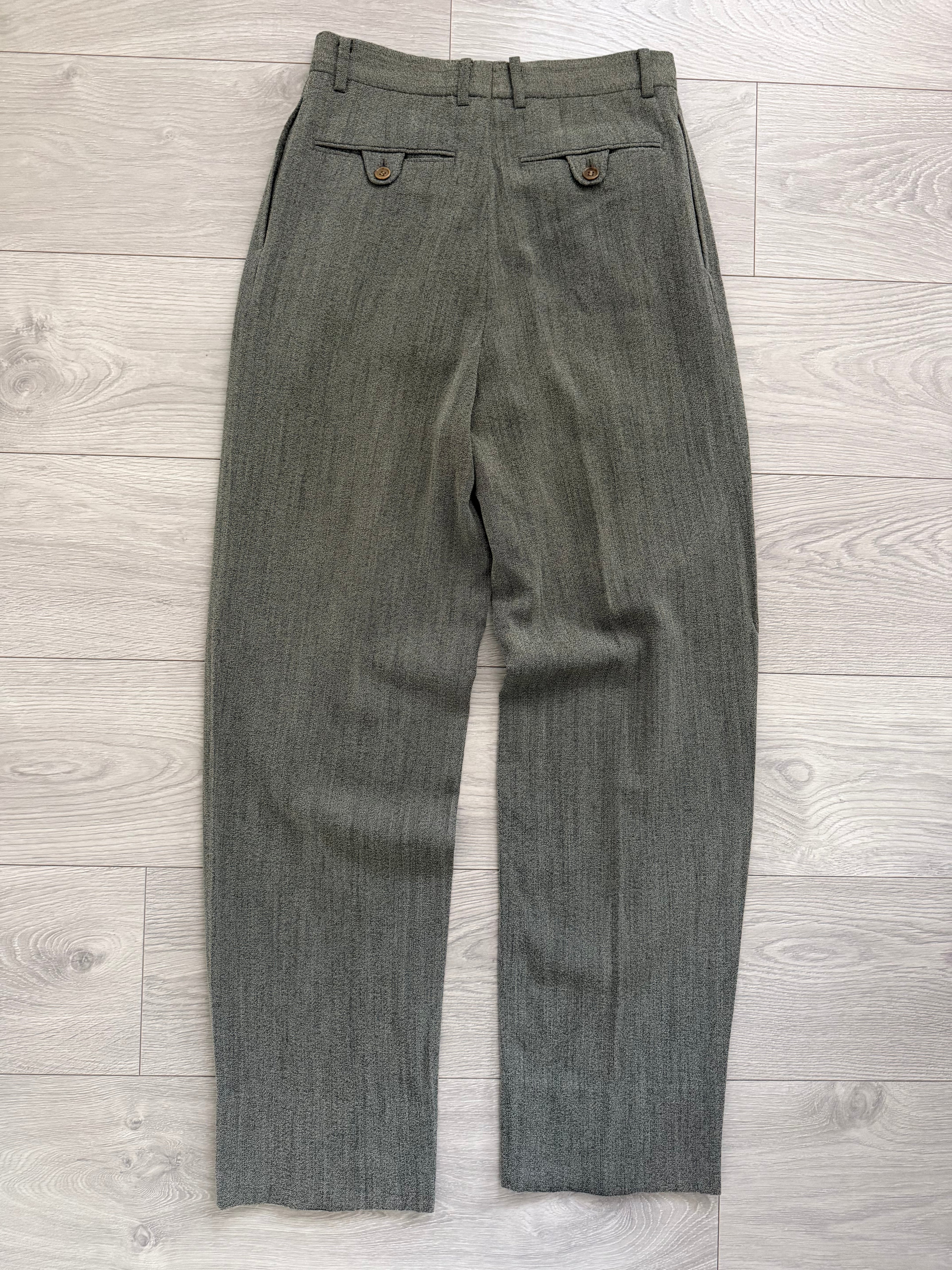 Emporio Armani 1990s Pleated Draped Textured Wool Viscoe Pants Grey - Size 28" Waist