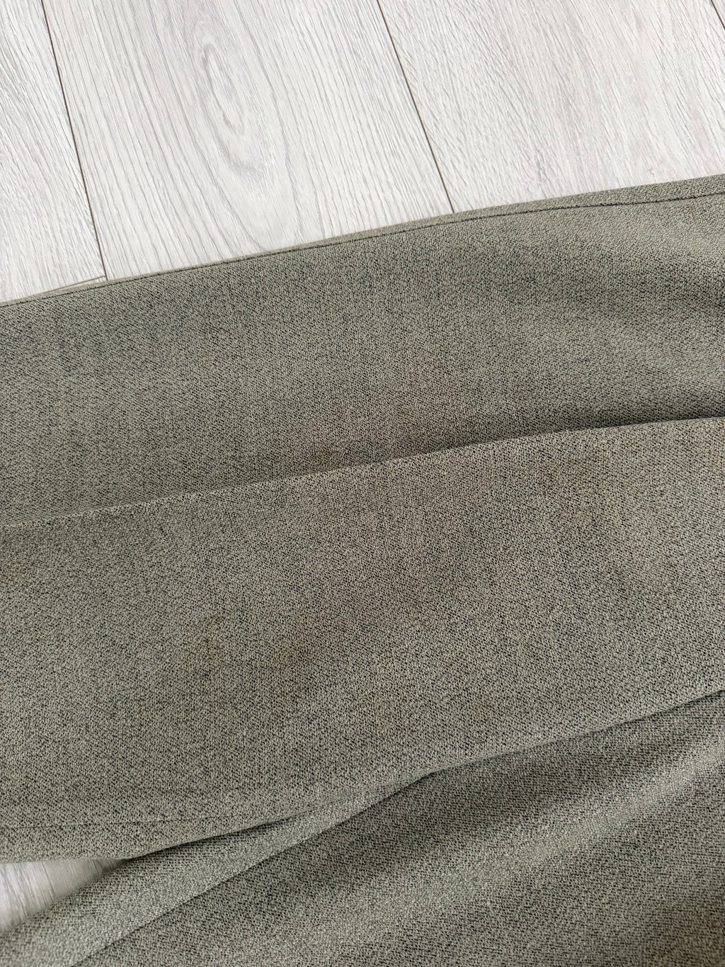 Emporio Armani 1990s Triple Pleat Draped Textured Wool Nylon Pants Taupe Green - Size 32" Waist