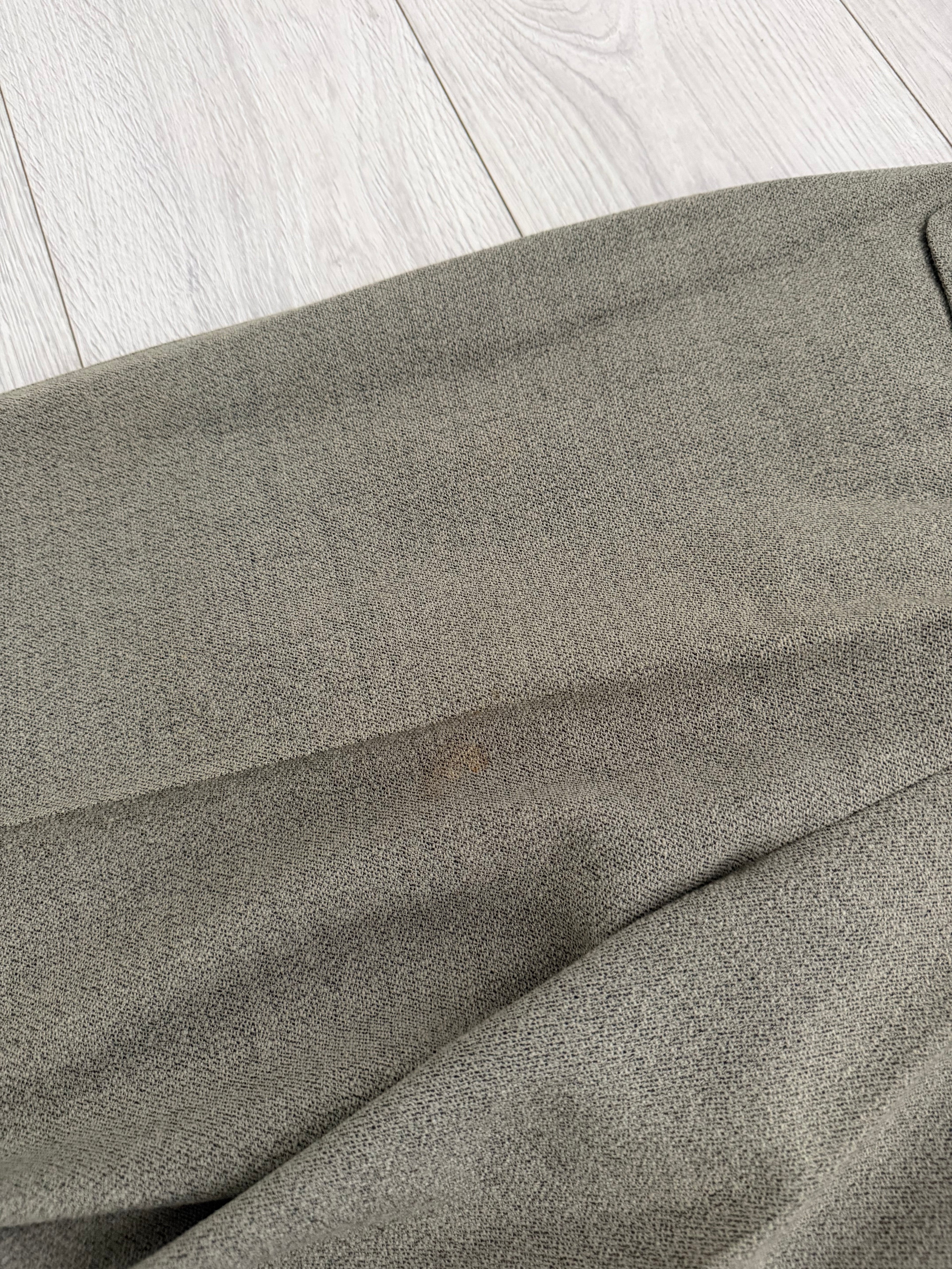 Emporio Armani 1990s Triple Pleat Draped Textured Wool Nylon Pants Taupe Green - Size 32" Waist