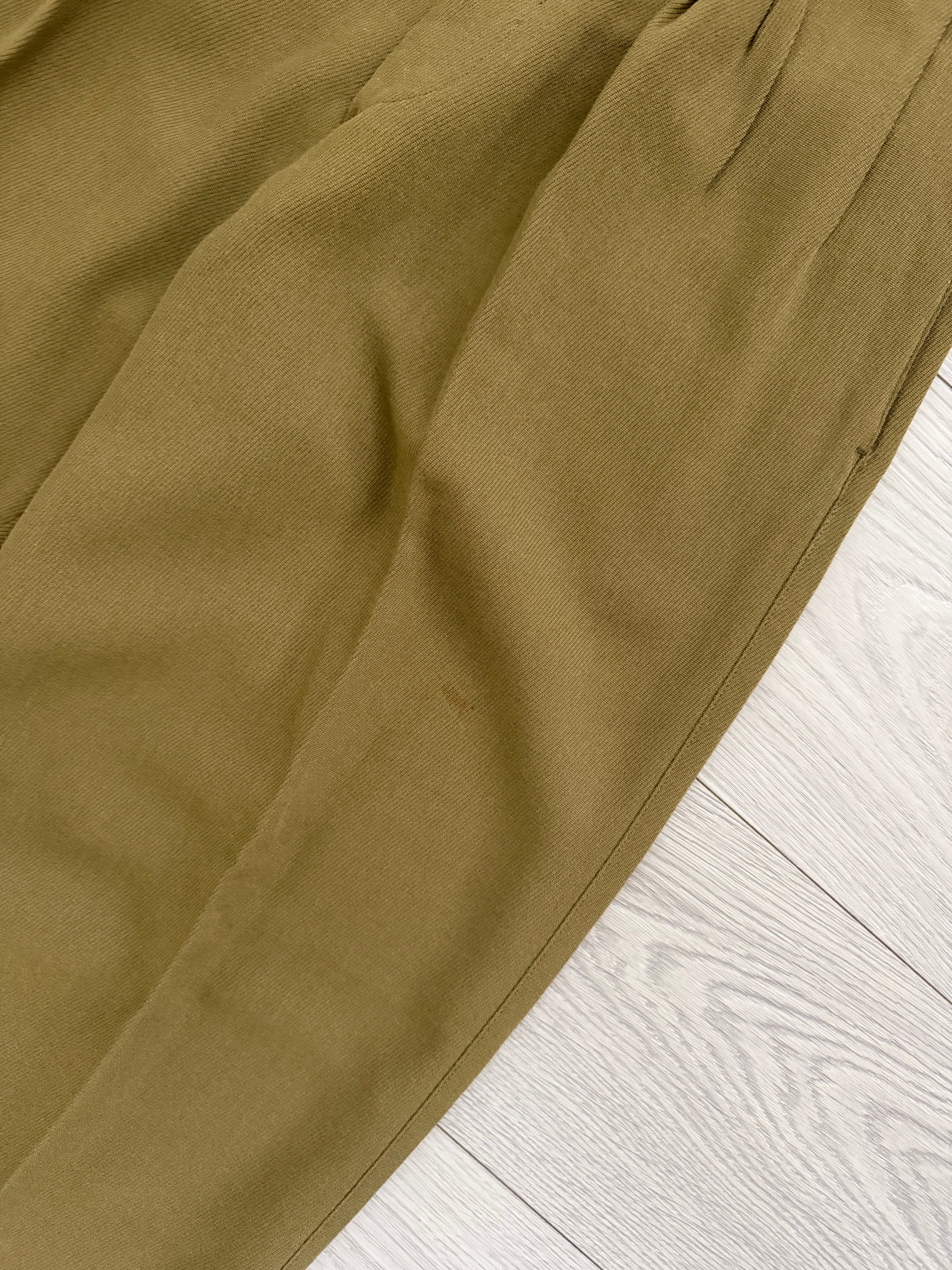 Emporio Armani 1990s Triple Pleat Draped Textured Wool Rayon Pants Taupe Khaki - Size 31" Waist
