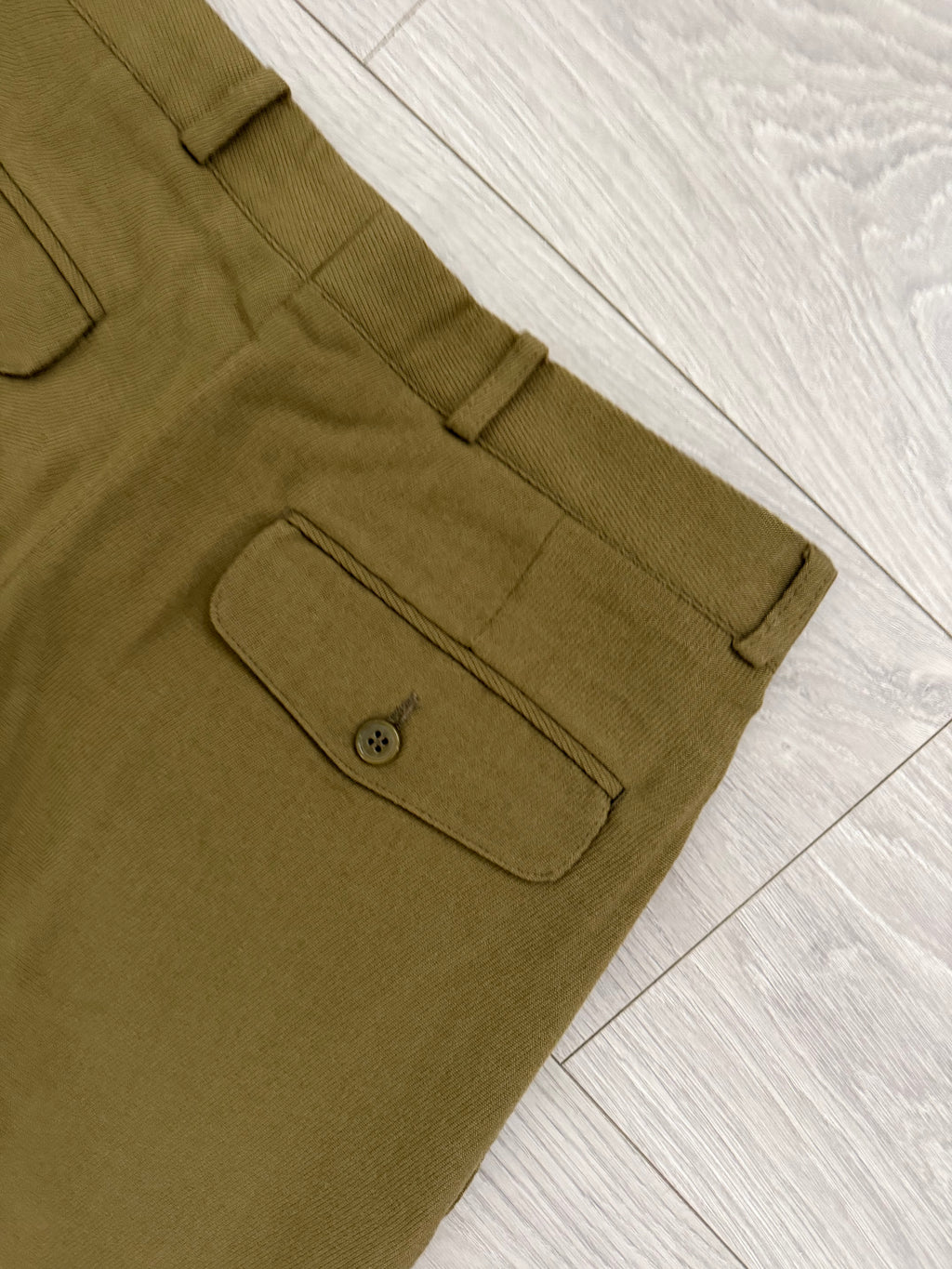 Emporio Armani 1990s Triple Pleat Draped Textured Wool Rayon Pants Taupe Khaki - Size 31" Waist