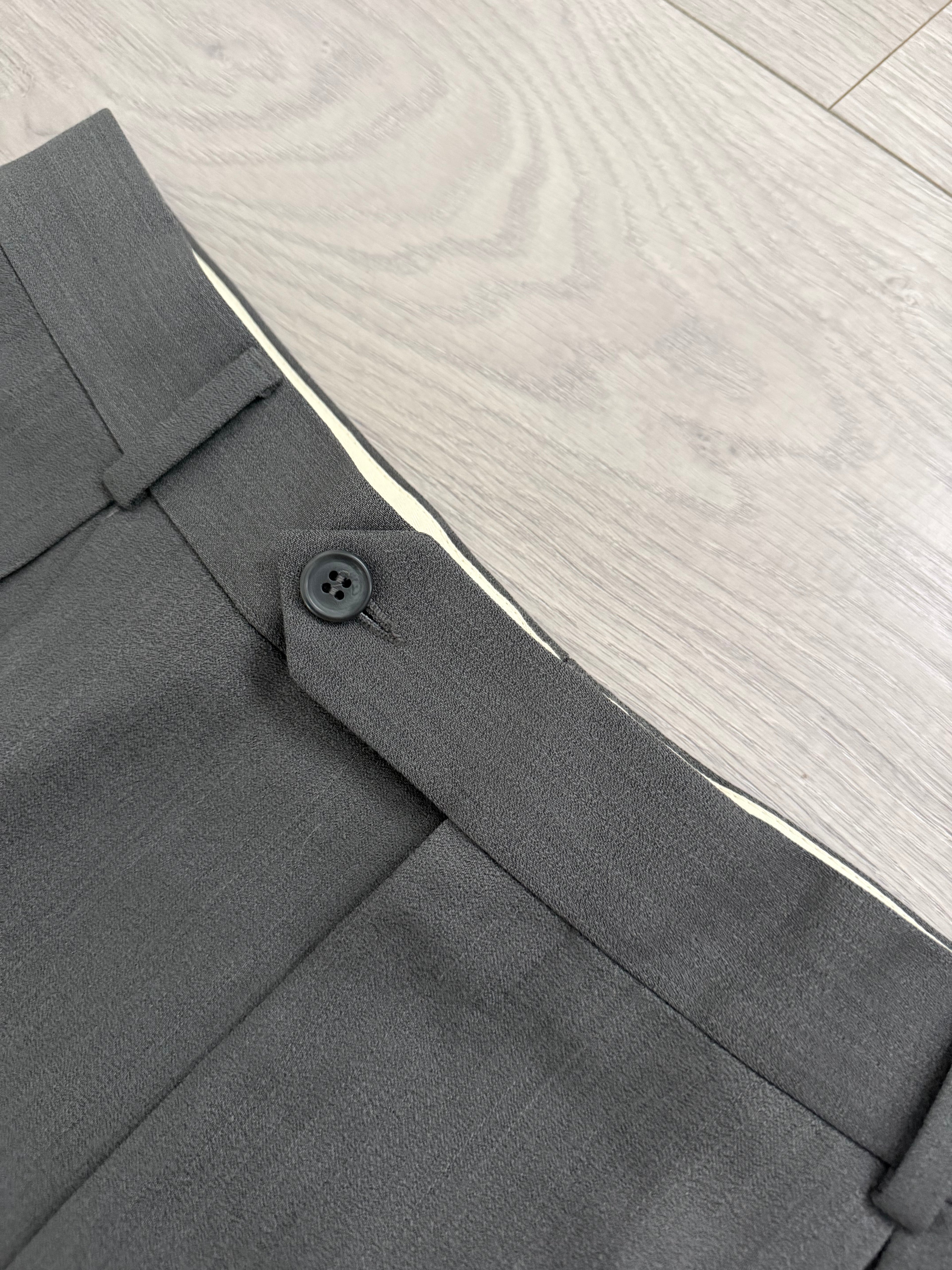 Giorgio Armani Mani 1980s Double Pleat Draped Textured Wool Nylon Pants Taupe Gray - Size 33" Waist