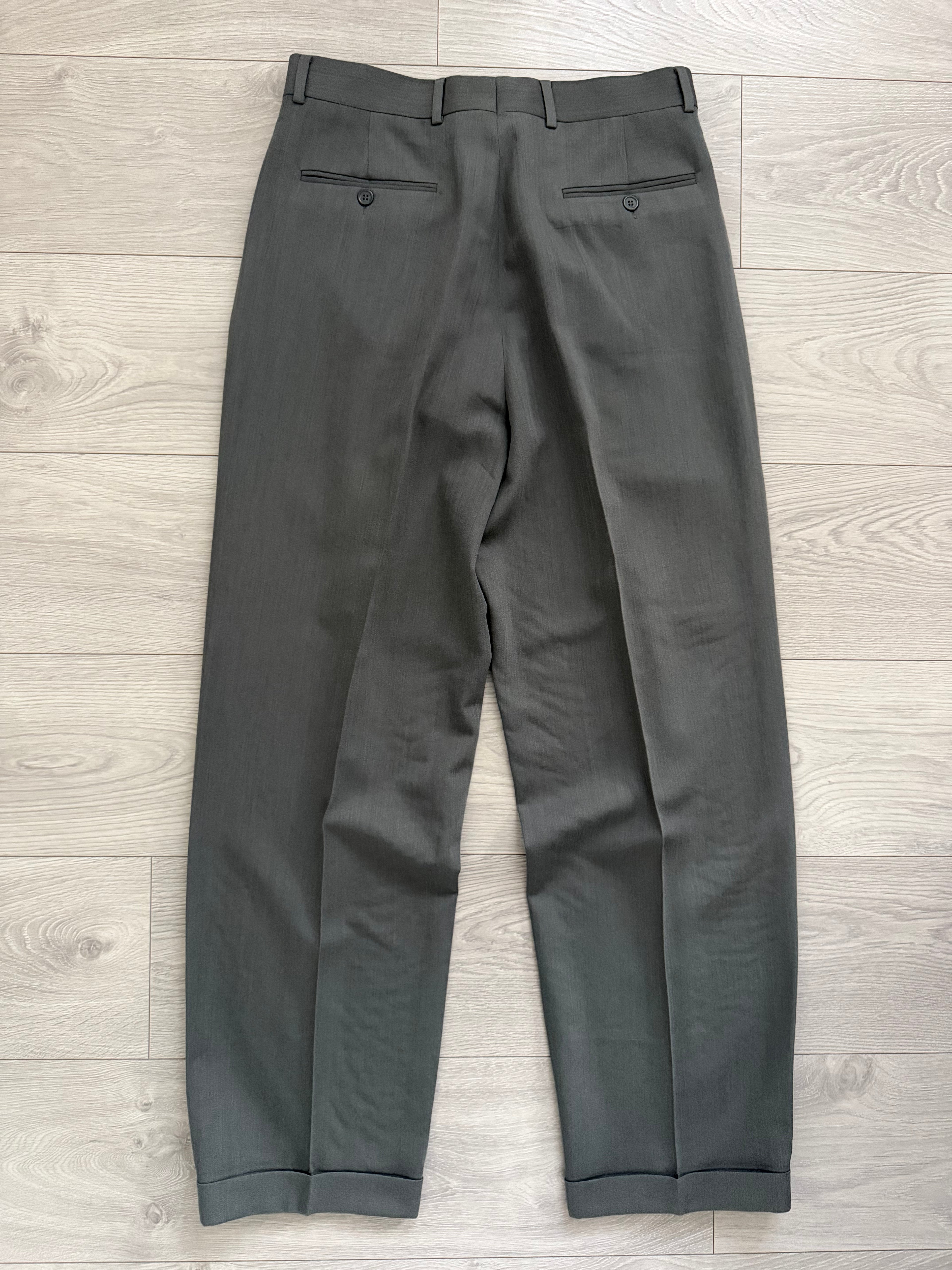 Giorgio Armani Mani 1980s Double Pleat Draped Textured Wool Nylon Pants Taupe Gray - Size 33" Waist