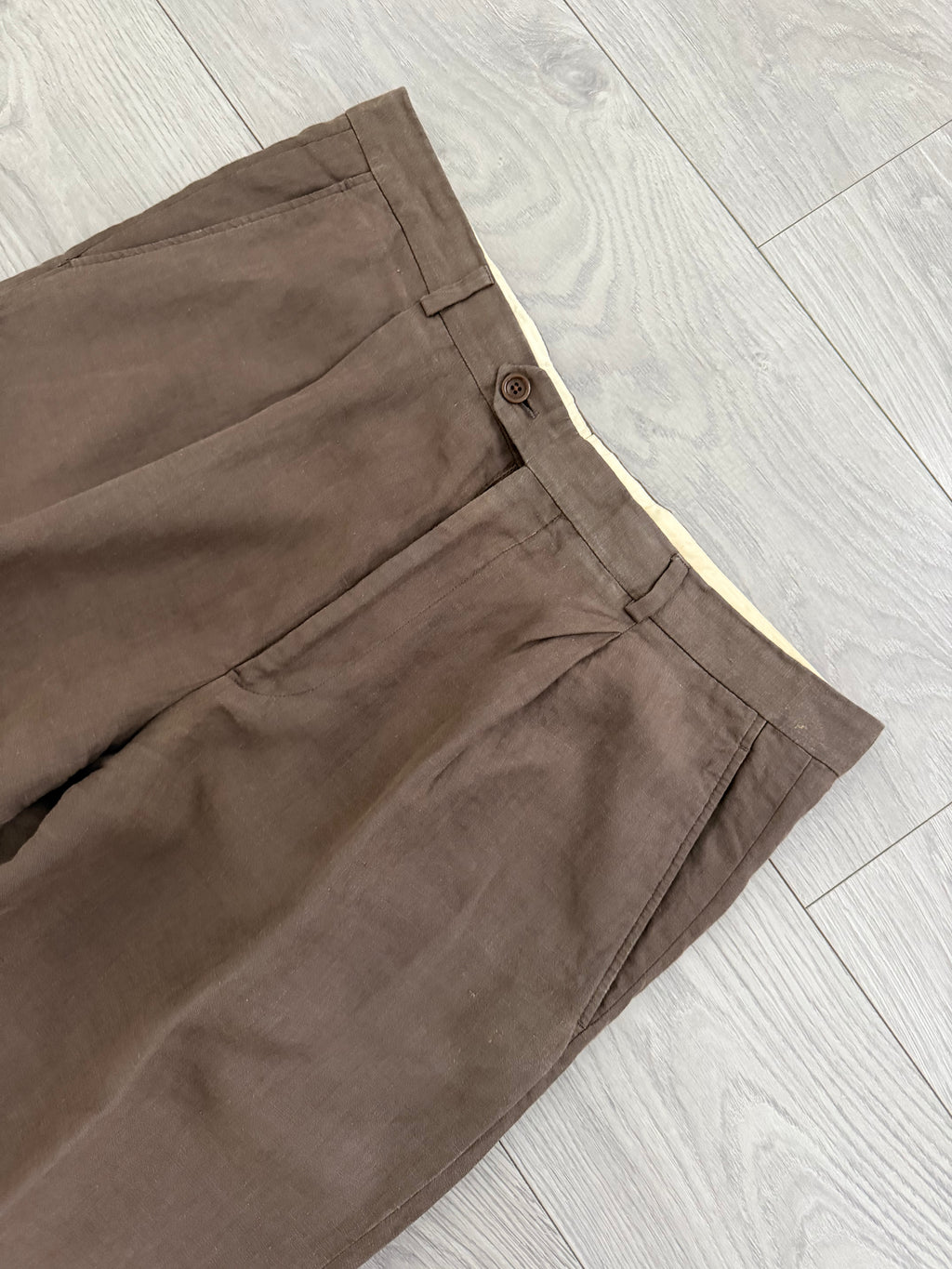 Armani 1990s Linen Pleated Pants Taupe Brown - Size 35" Waist