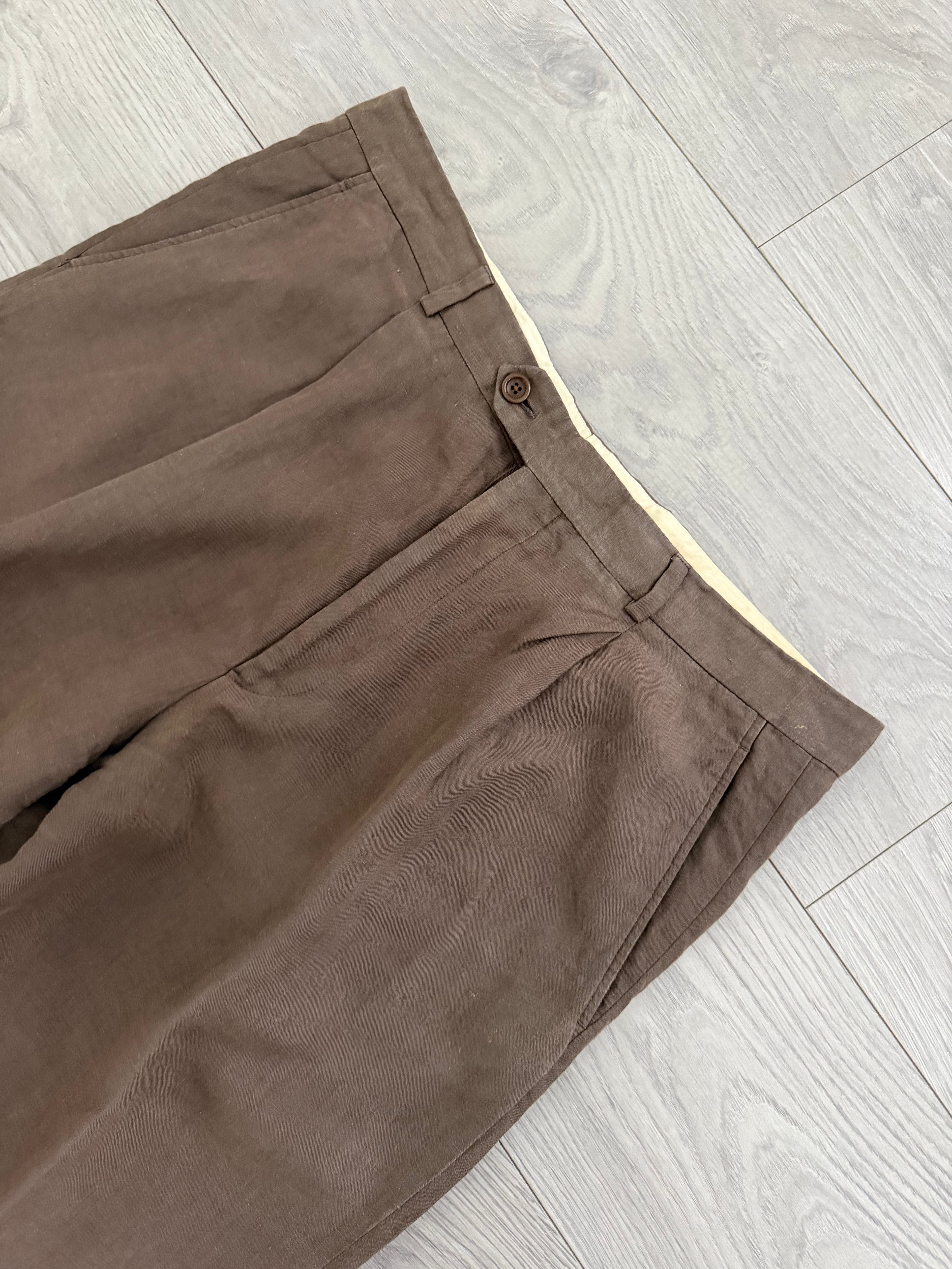 Armani 1990s Linen Pleated Pants Taupe Brown - Size 35" Waist