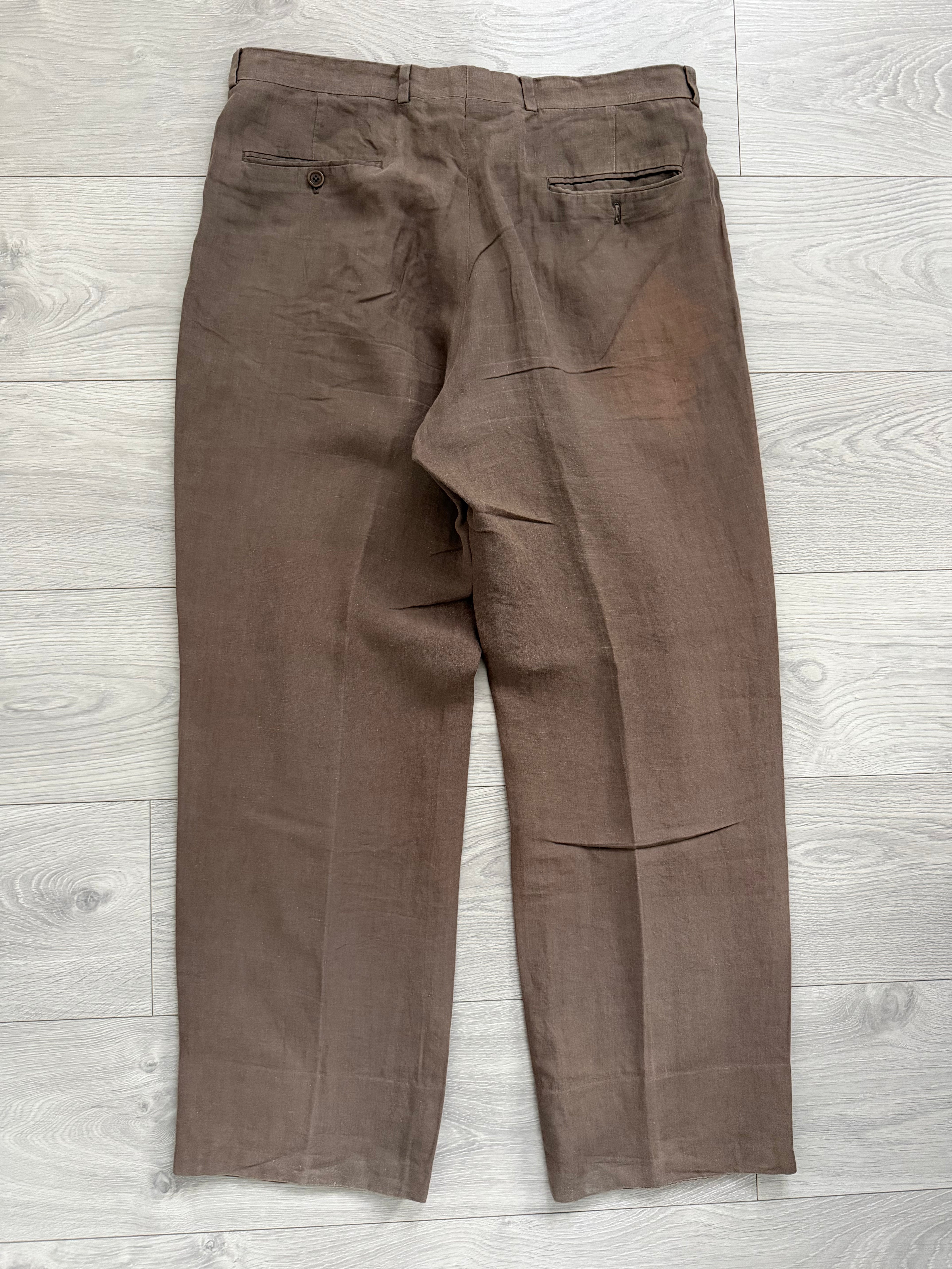 Armani 1990s Linen Pleated Pants Taupe Brown - Size 35" Waist