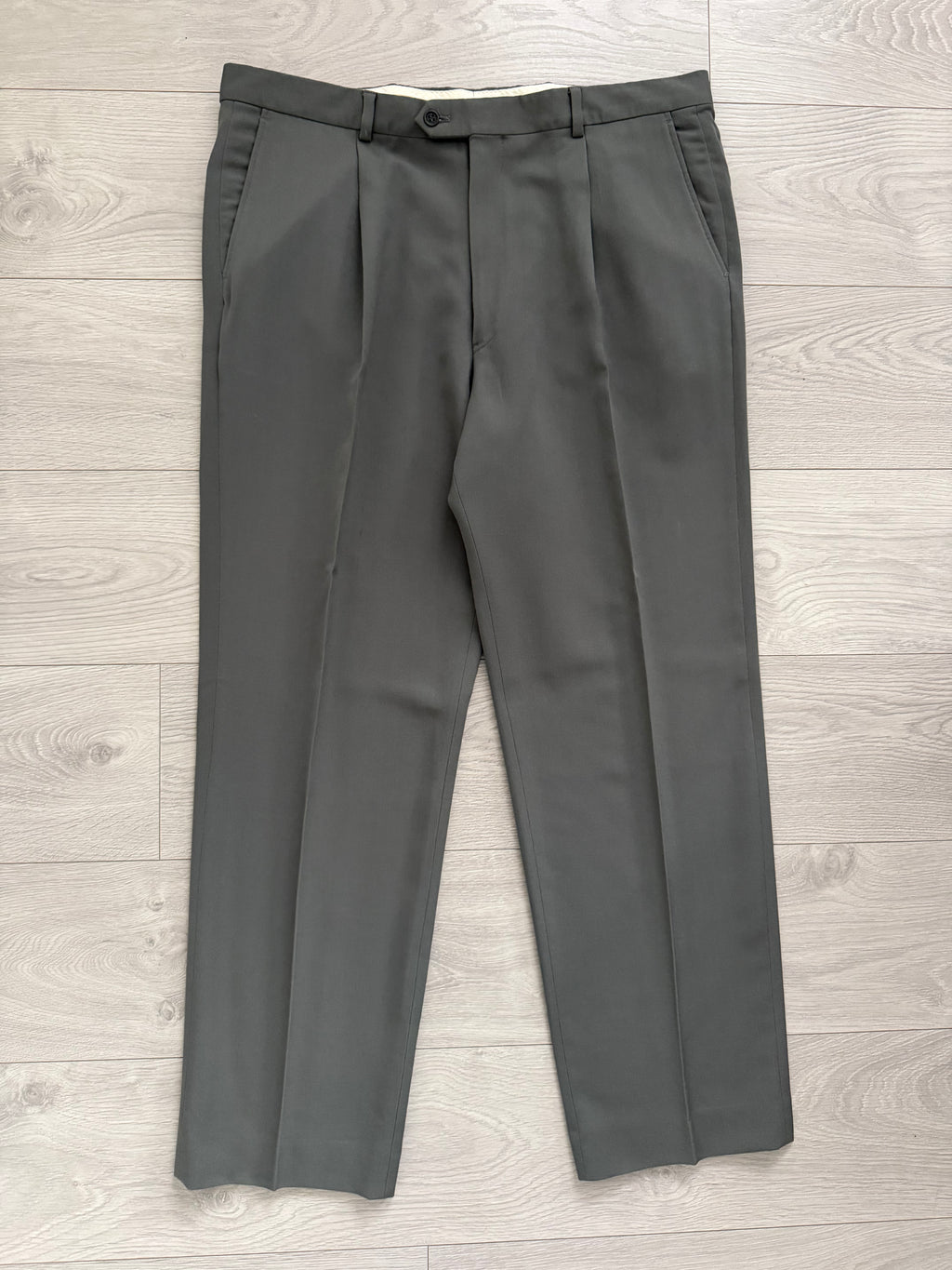 Armani 1990s Draped Wool Pleated Pants Taupe Sage - Size 39" Waist