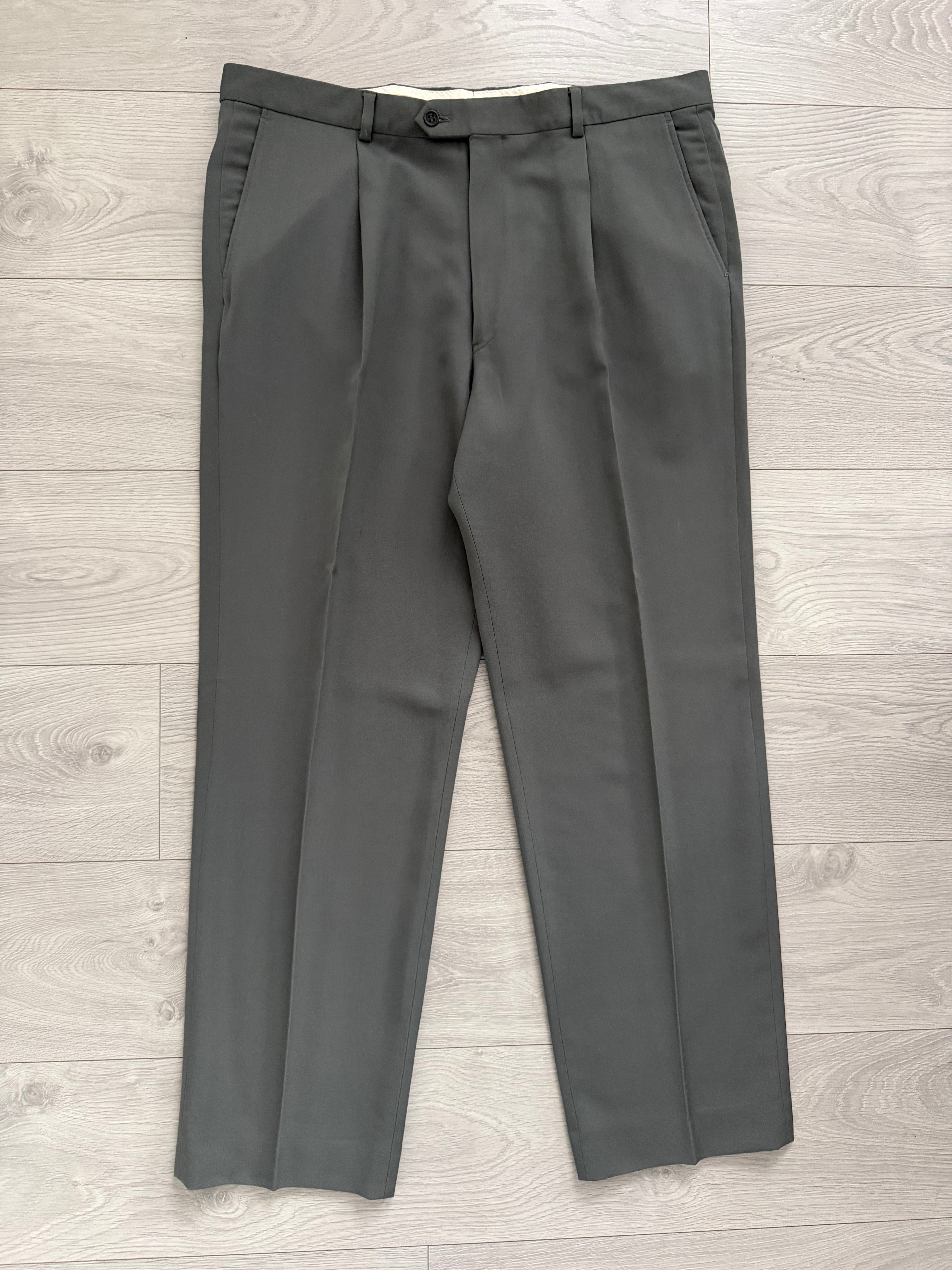 Armani 1990s Draped Wool Pleated Pants Taupe Sage - Size 39" Waist