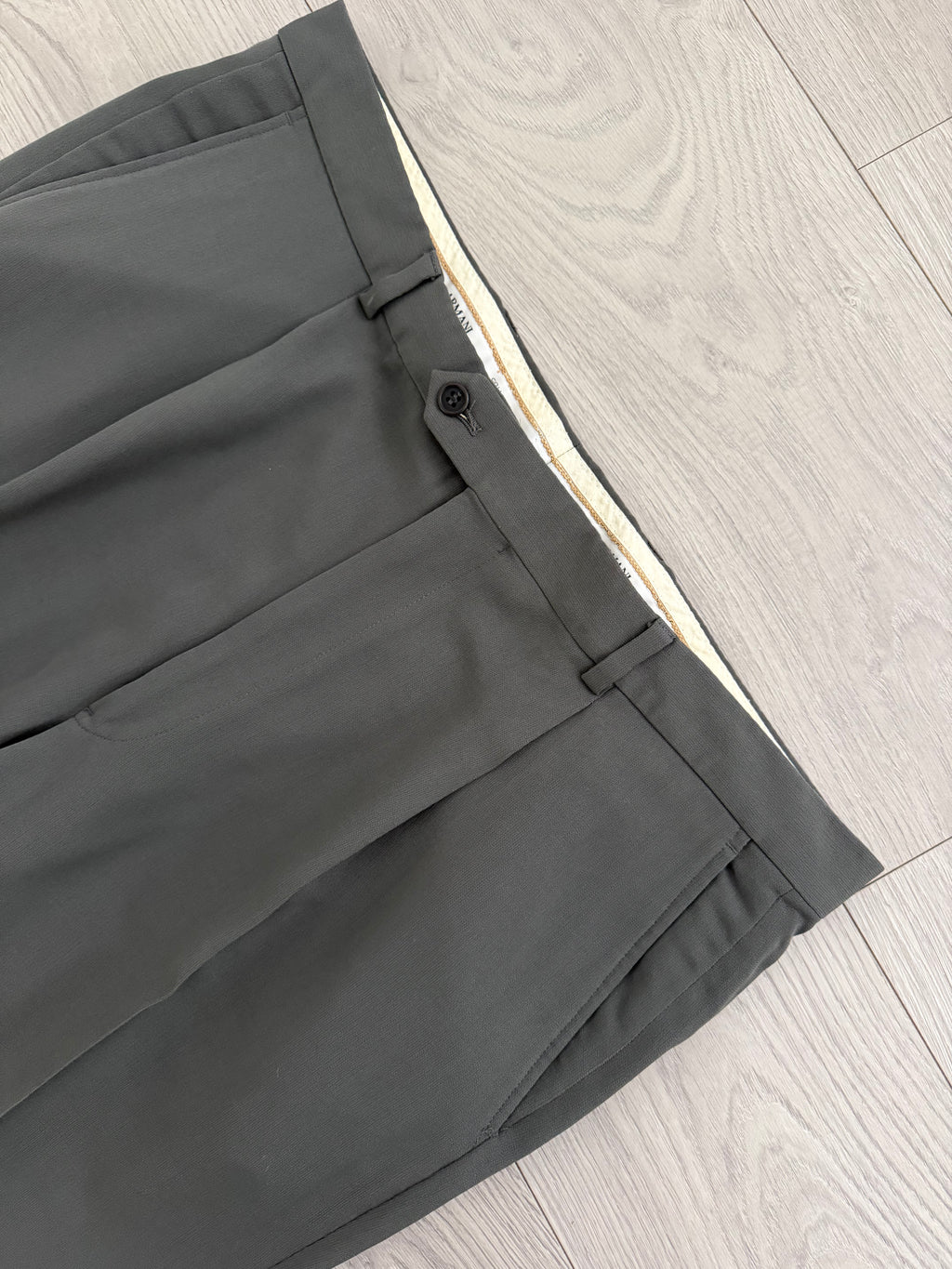 Armani 1990s Draped Wool Pleated Pants Taupe Sage - Size 39" Waist