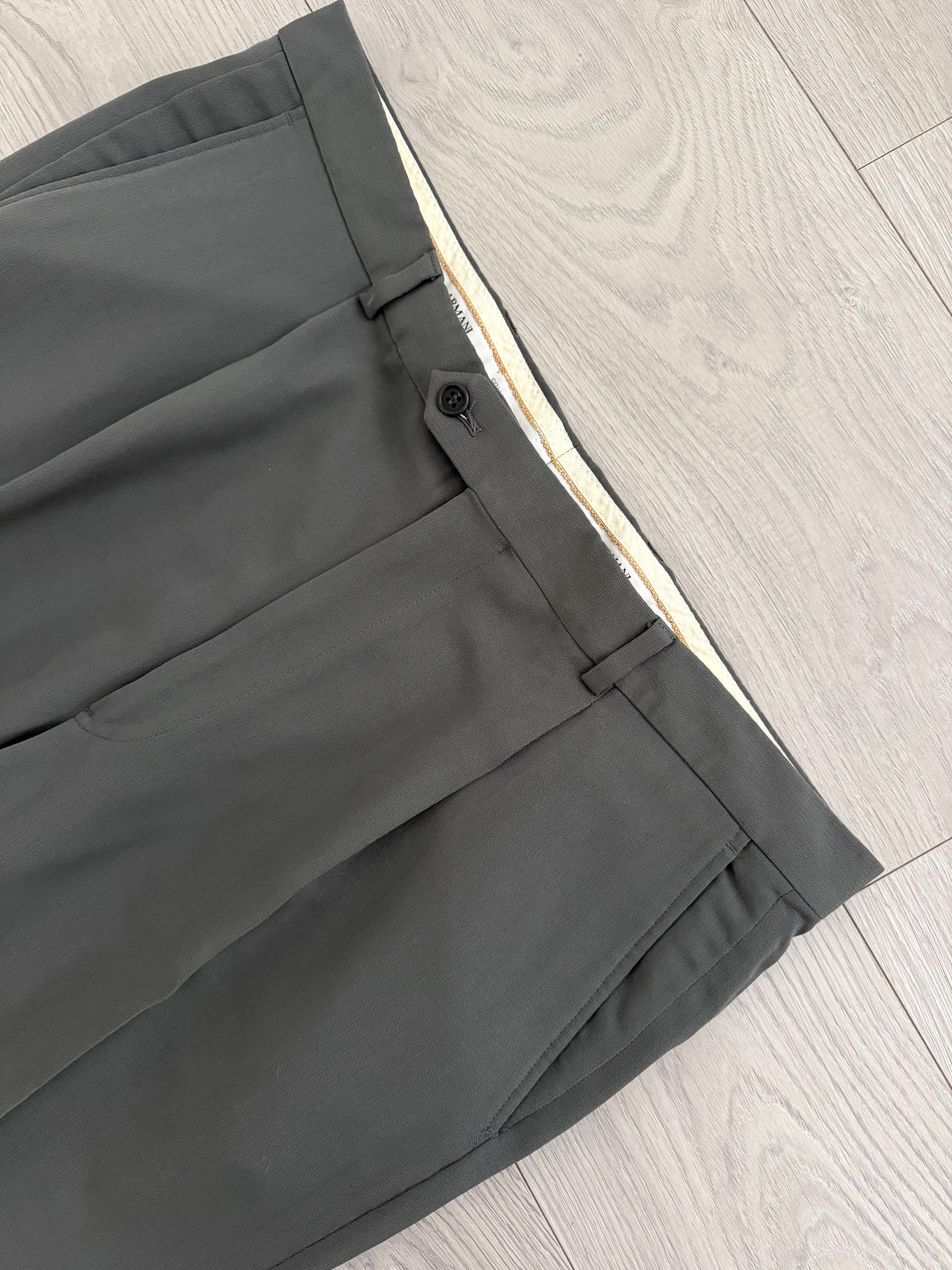 Armani 1990s Draped Wool Pleated Pants Taupe Sage - Size 39" Waist