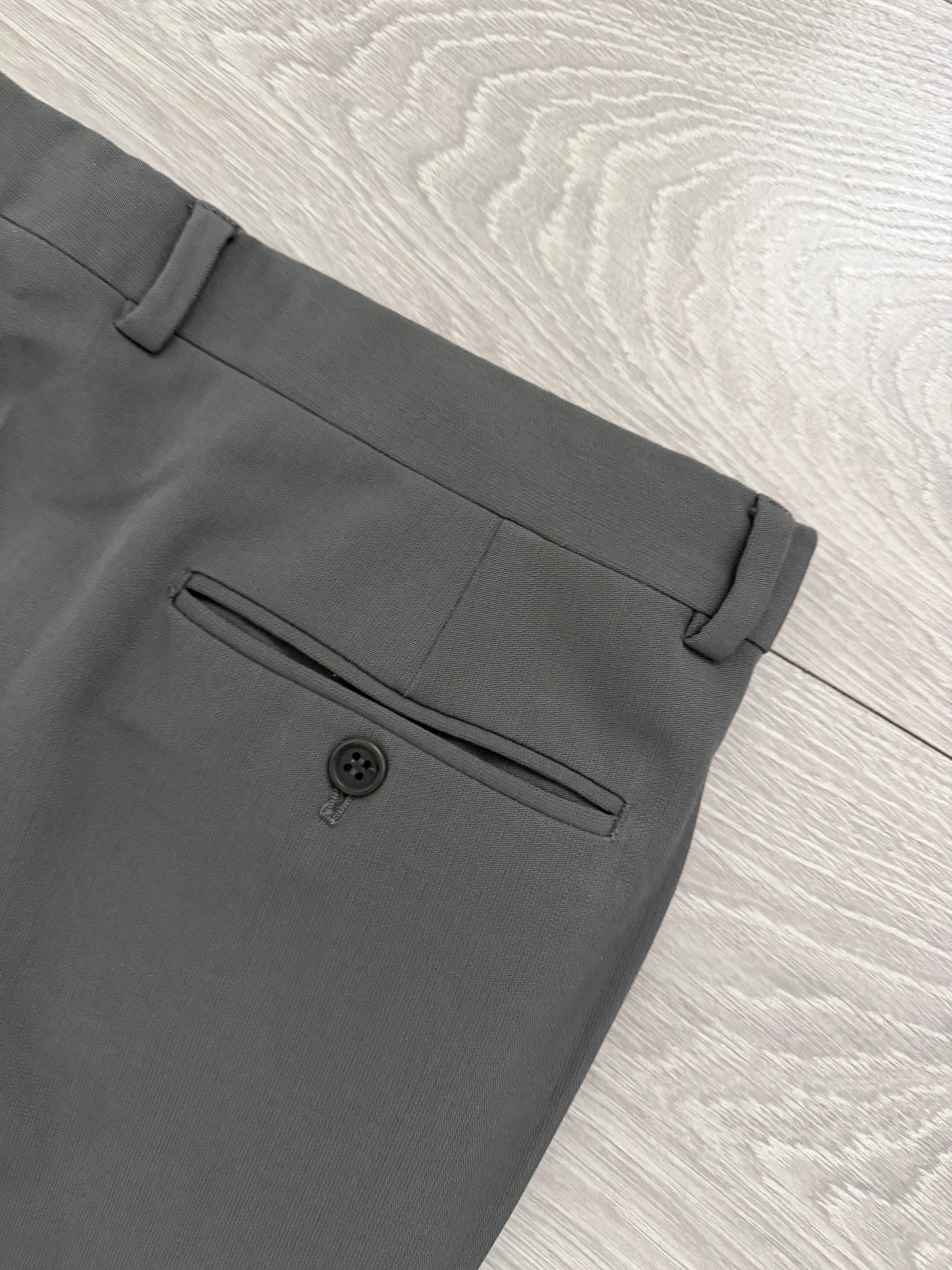 Armani 1990s Draped Wool Pleated Pants Taupe Sage - Size 39" Waist
