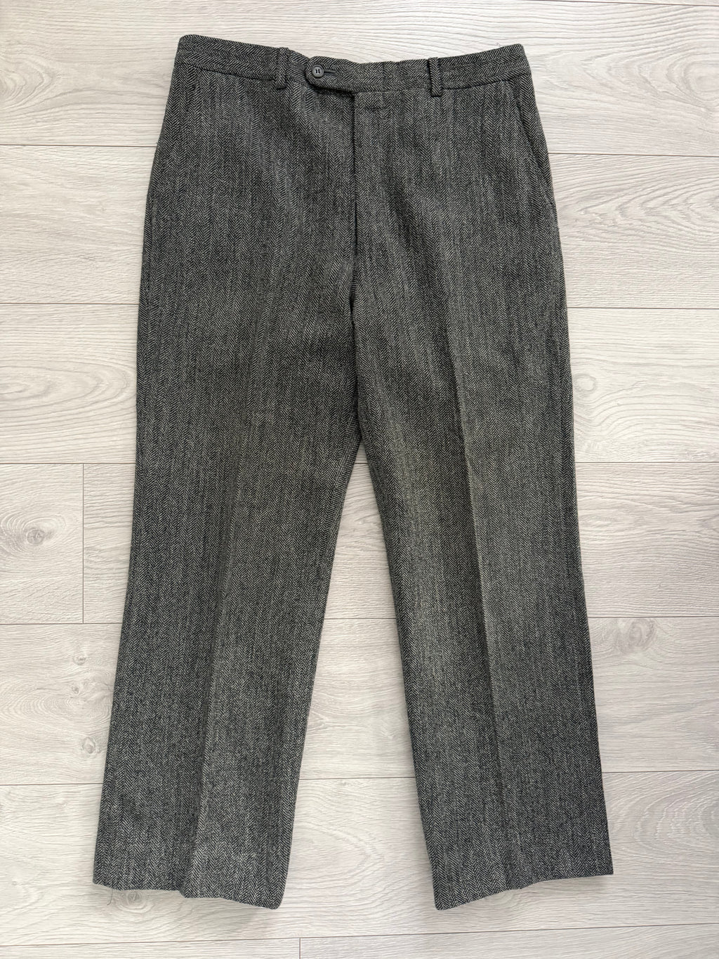 Dior 1980s Herringbone Tweed Wool Pants Gray - Size 33" Waist