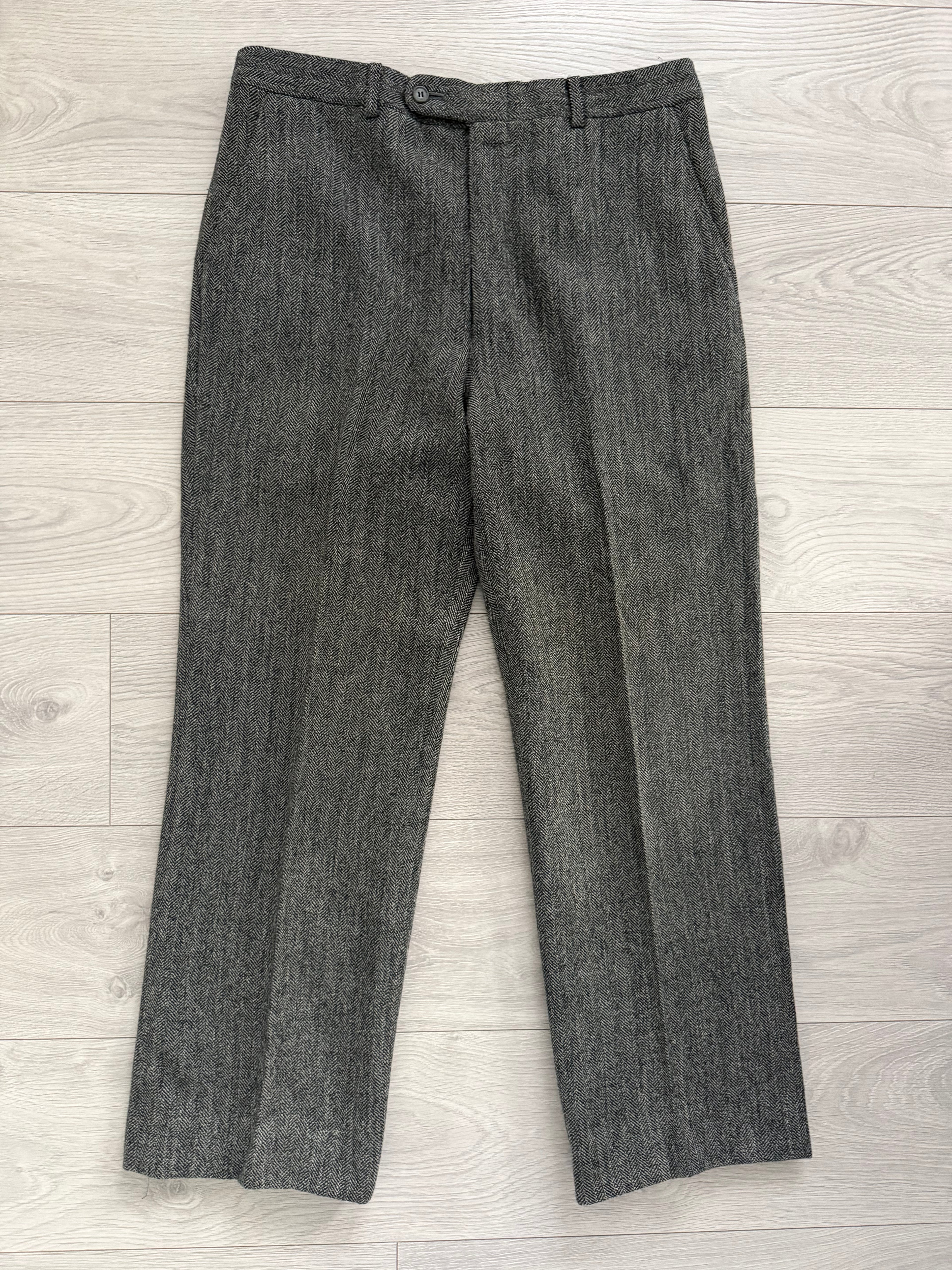 Dior 1980s Herringbone Tweed Wool Pants Gray - Size 33" Waist