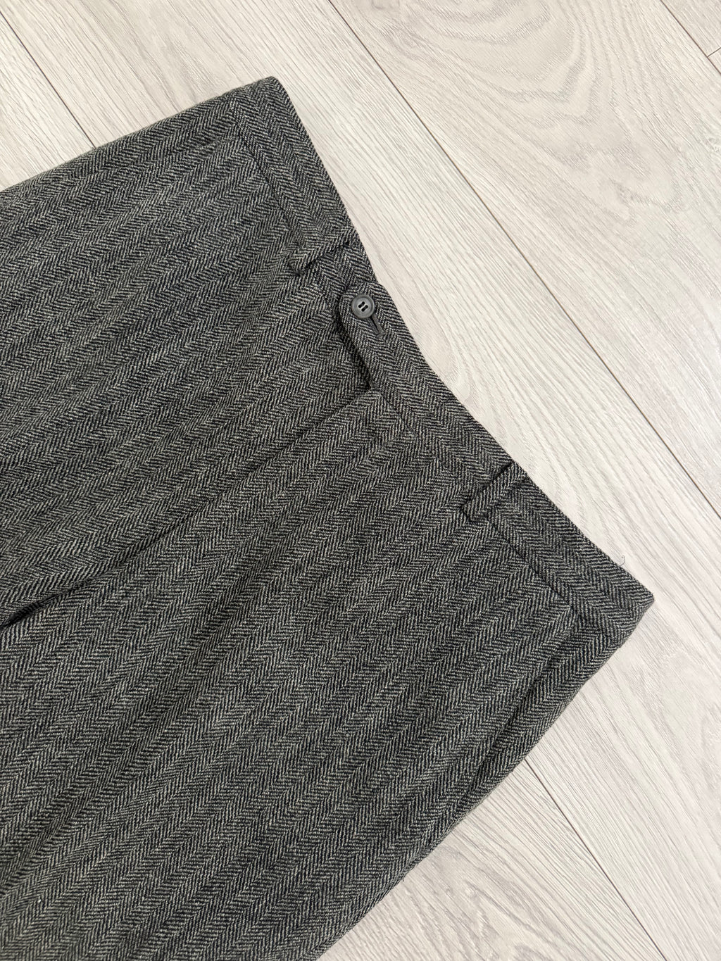 Dior 1980s Herringbone Tweed Wool Pants Gray - Size 33" Waist