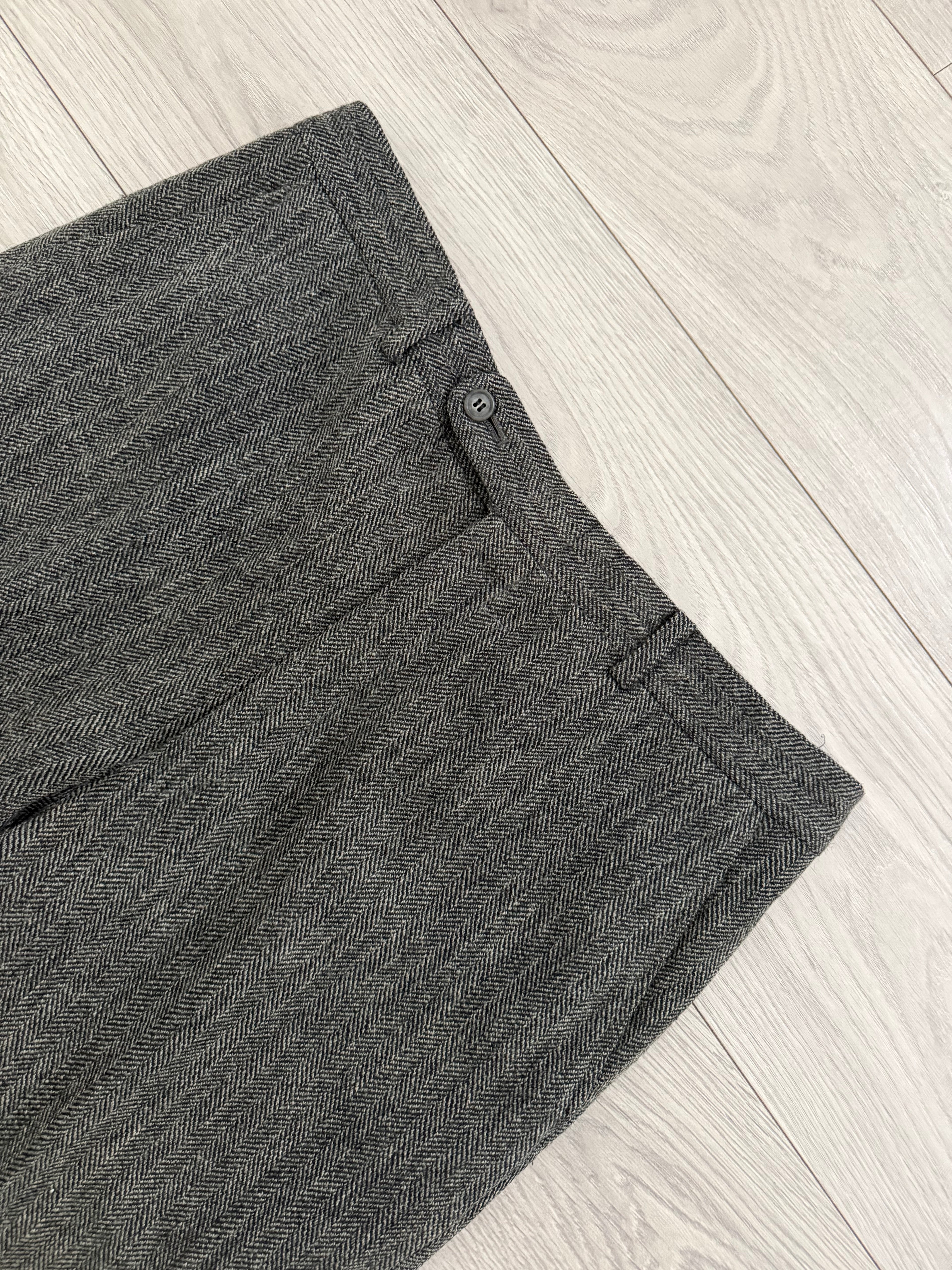 Dior 1980s Herringbone Tweed Wool Pants Gray - Size 33" Waist