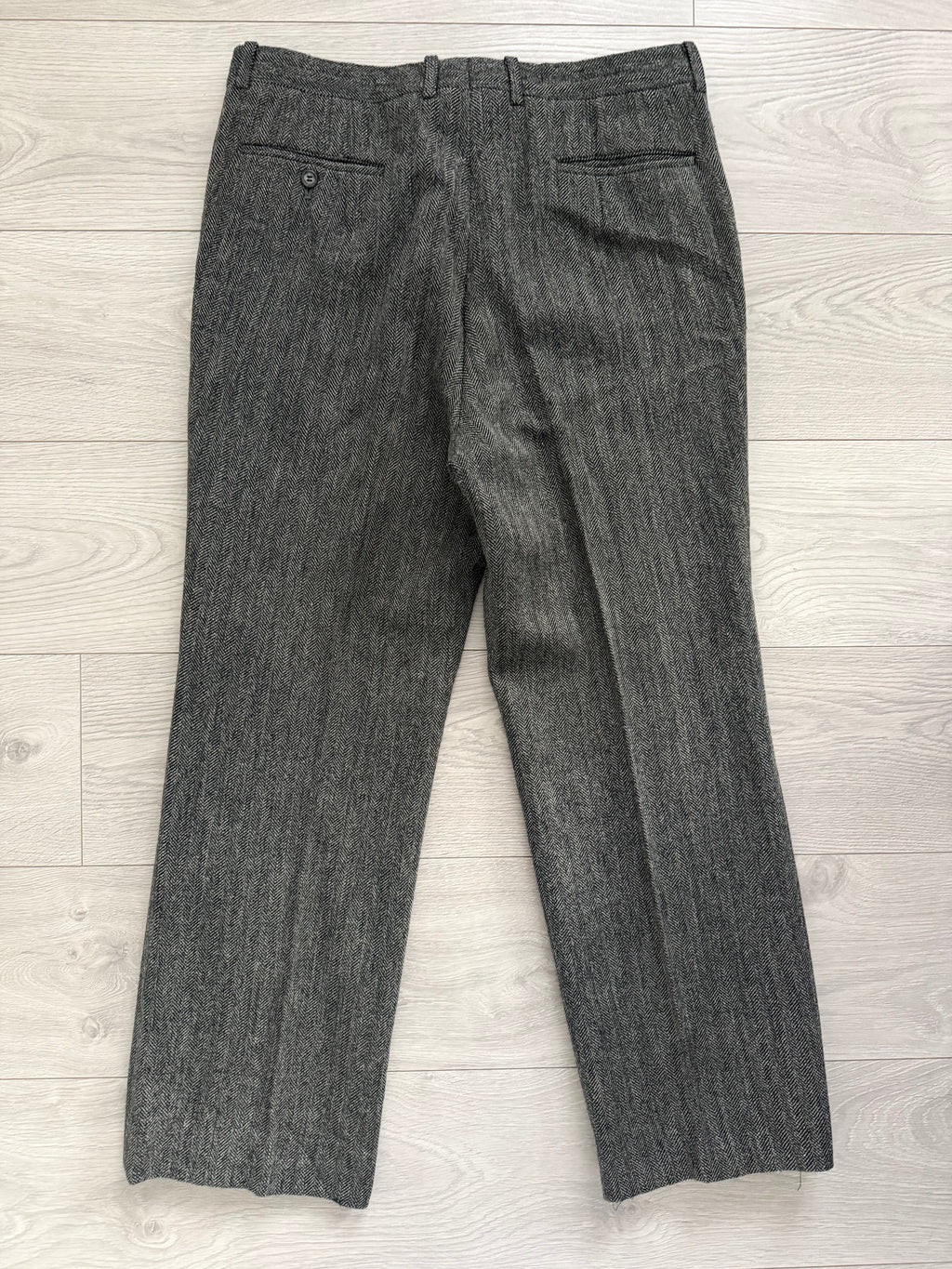 Dior 1980s Herringbone Tweed Wool Pants Gray - Size 33" Waist