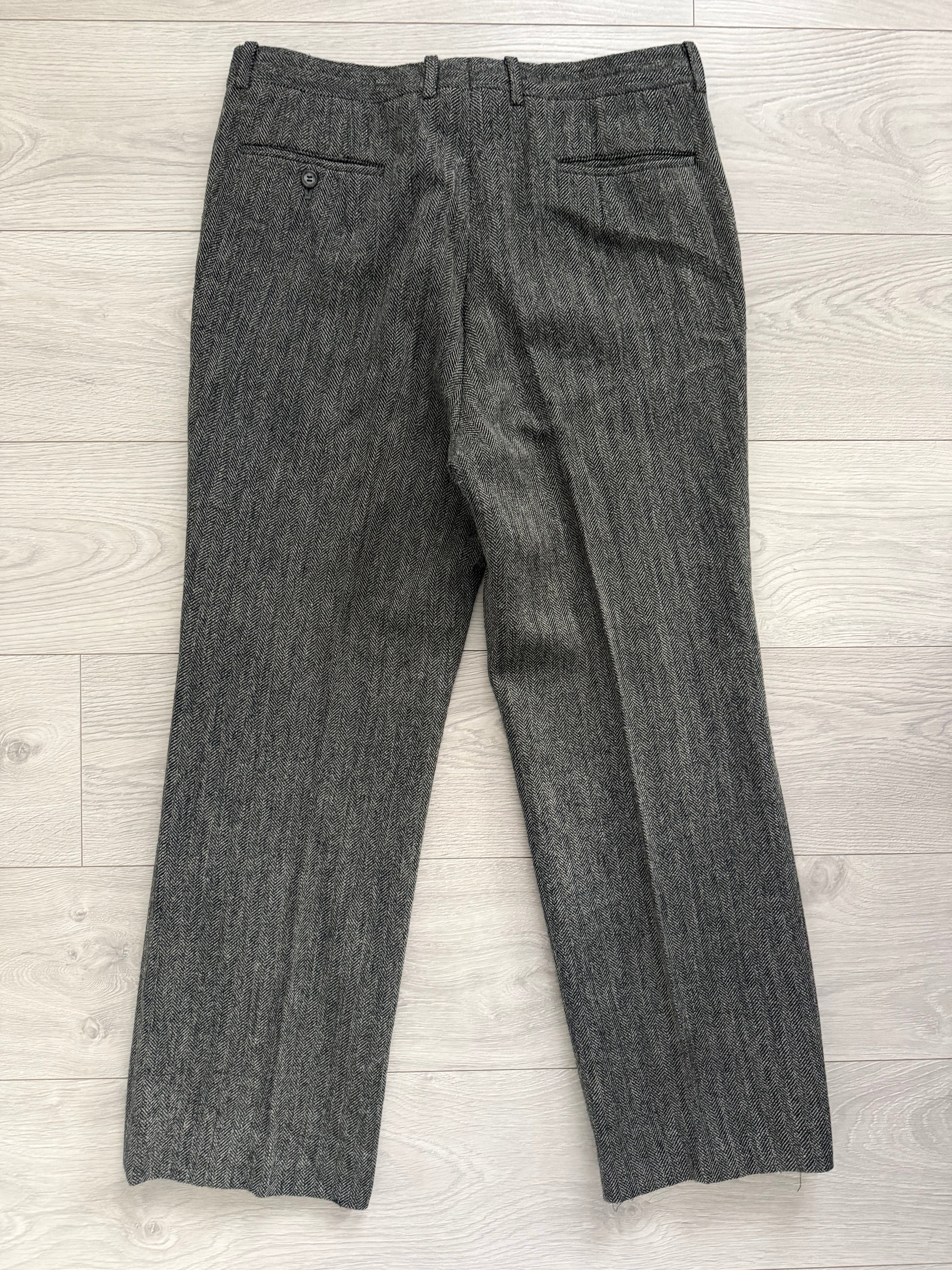 Dior 1980s Herringbone Tweed Wool Pants Gray - Size 33" Waist