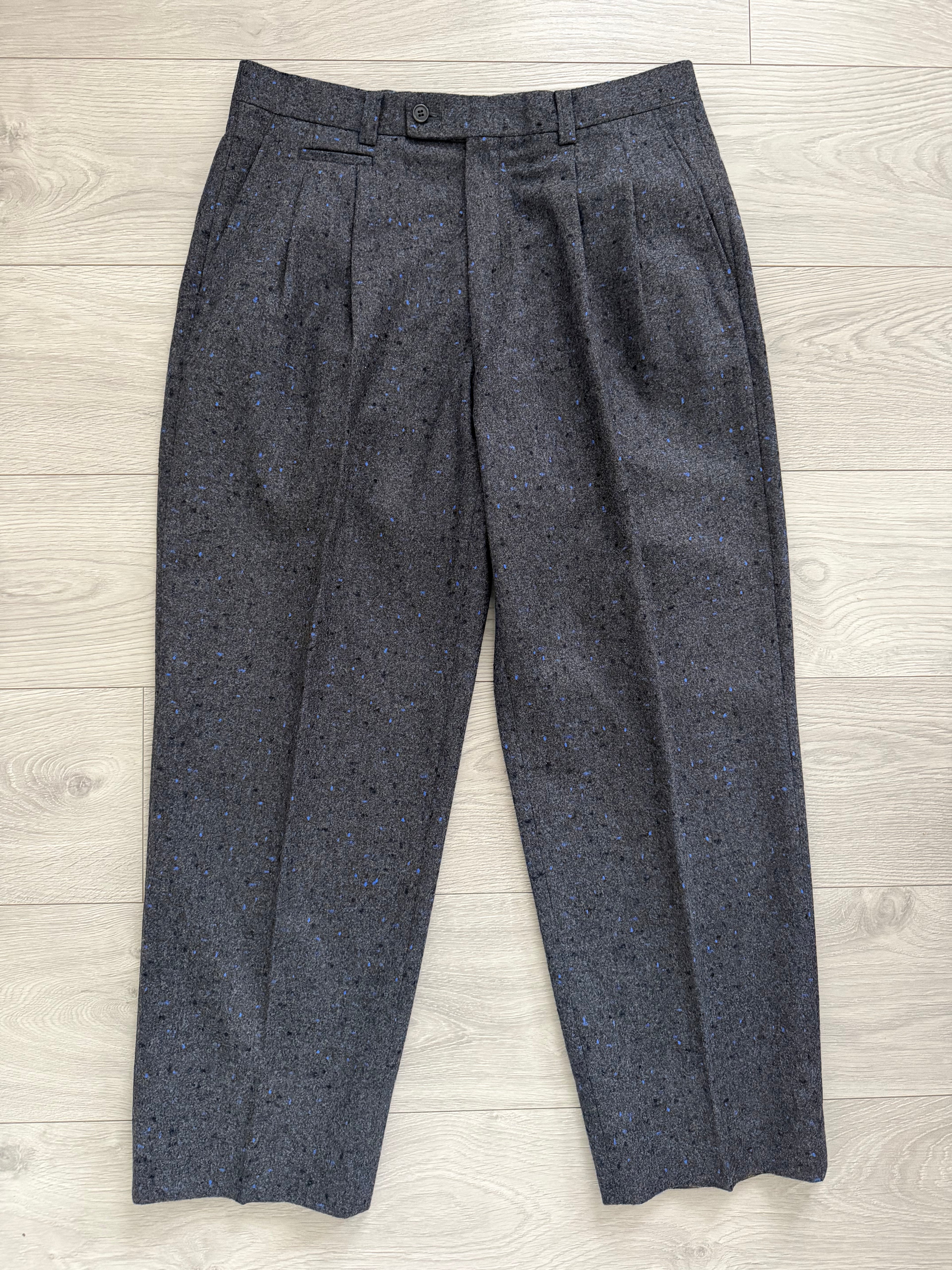 Dior 1980s Speckled Wool Double Pleat Pants - Size 34" Waist