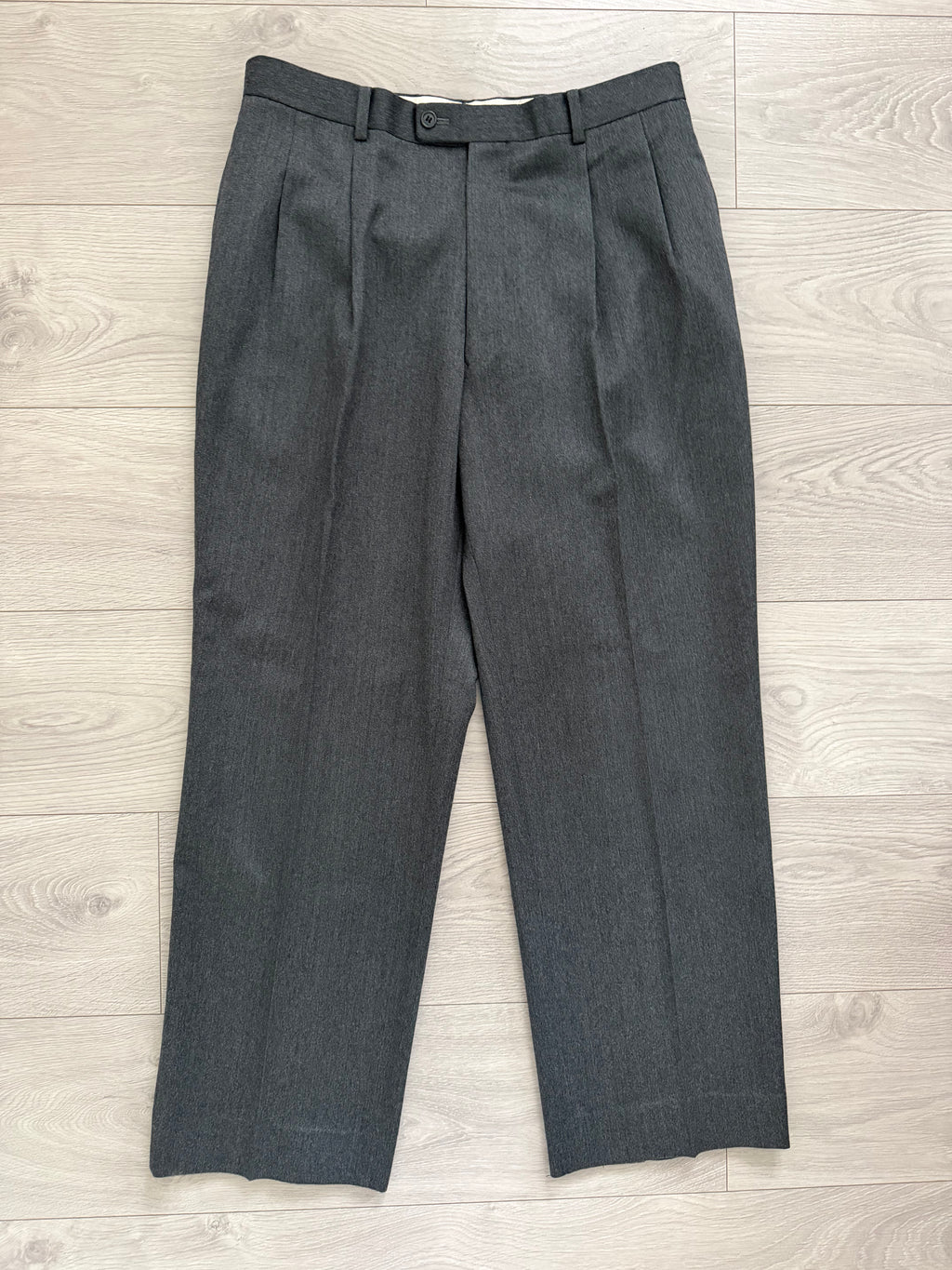 Dior 1980s Draped Wool Double Pleat Pants Gray - Size 34" Waist