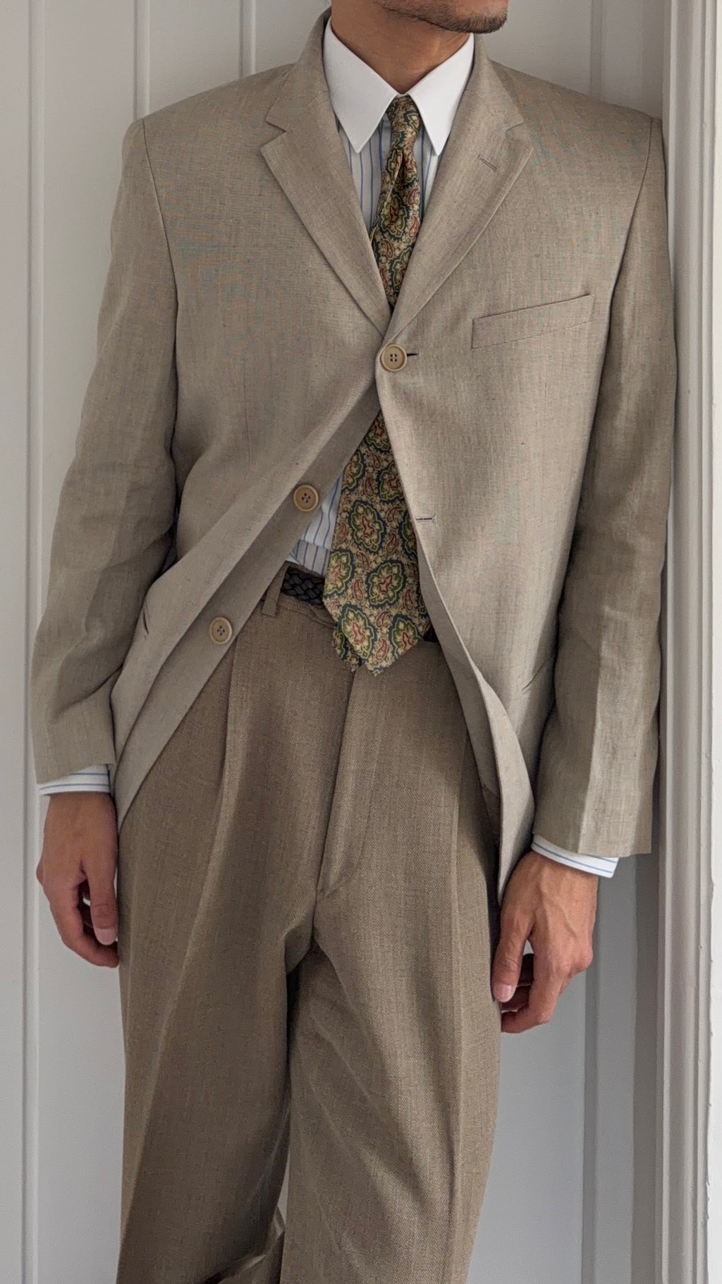 Emporio Armani 1990s 3B Linen Cotton Sport Jacket Blazer Taupe Greige - Size M