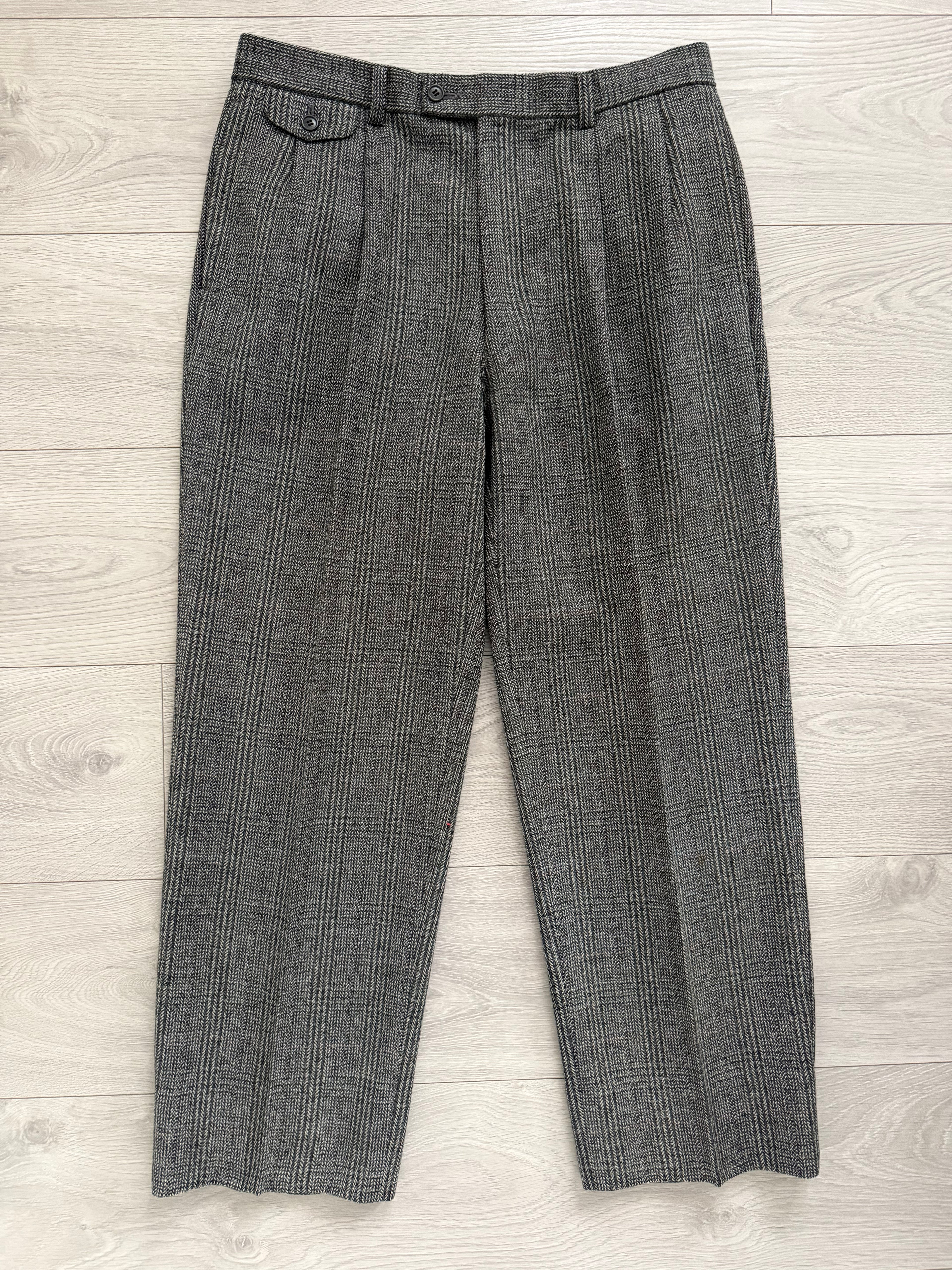 Dior 1980s Pleated Wool Coin Pocket Check Pants Gray - Size 34" Waist