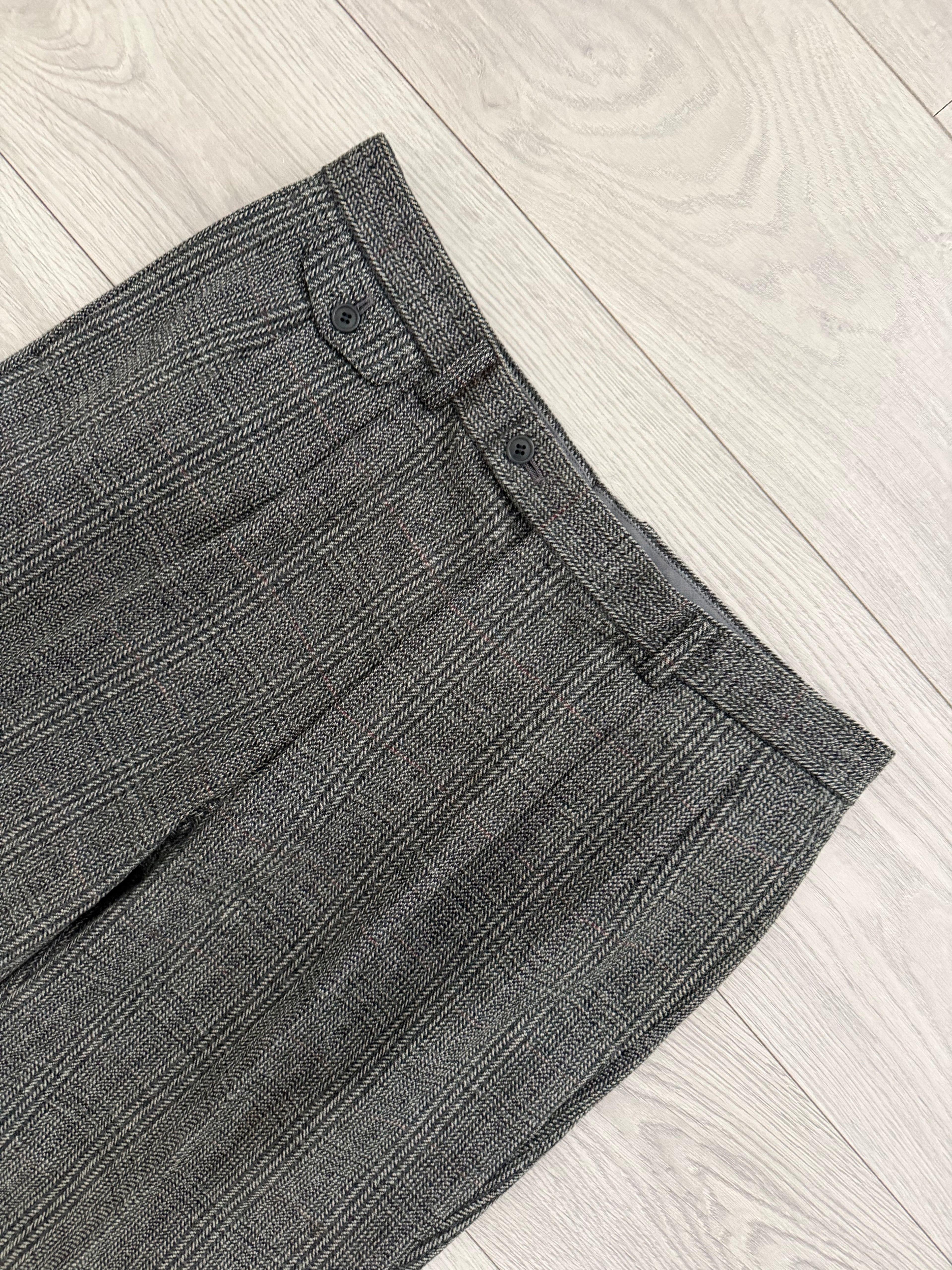 Dior 1980s Pleated Wool Coin Pocket Check Pants Gray - Size 34" Waist
