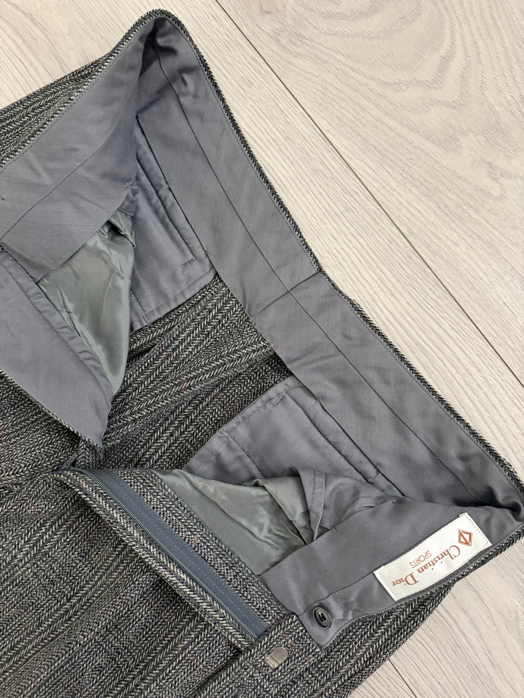 Dior 1980s Pleated Wool Coin Pocket Check Pants Gray - Size 34" Waist